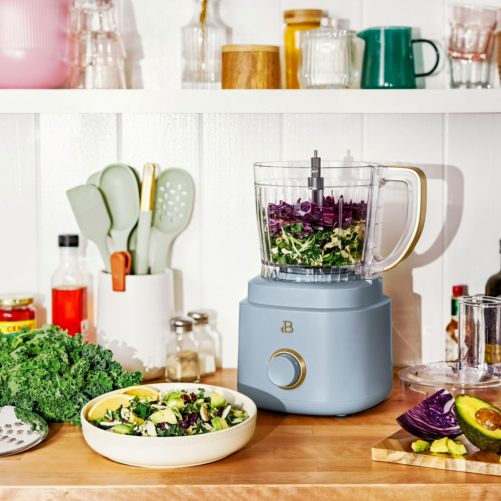 FREE SHIPPING! Beautiful 10-Cup Food Processor with Accessories, Cornflower Blue