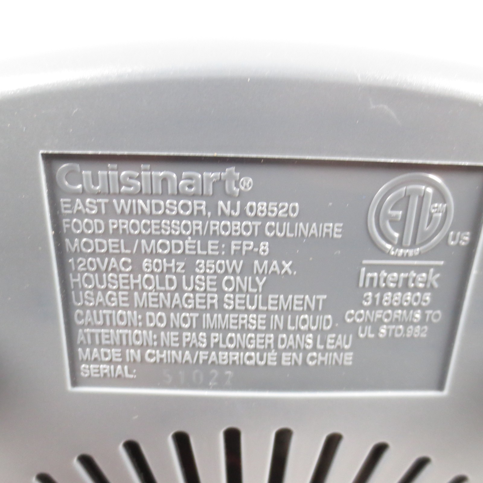 Cuisinart Elemental 8-Cup Food Processor FP-8 Replacement Motor Base