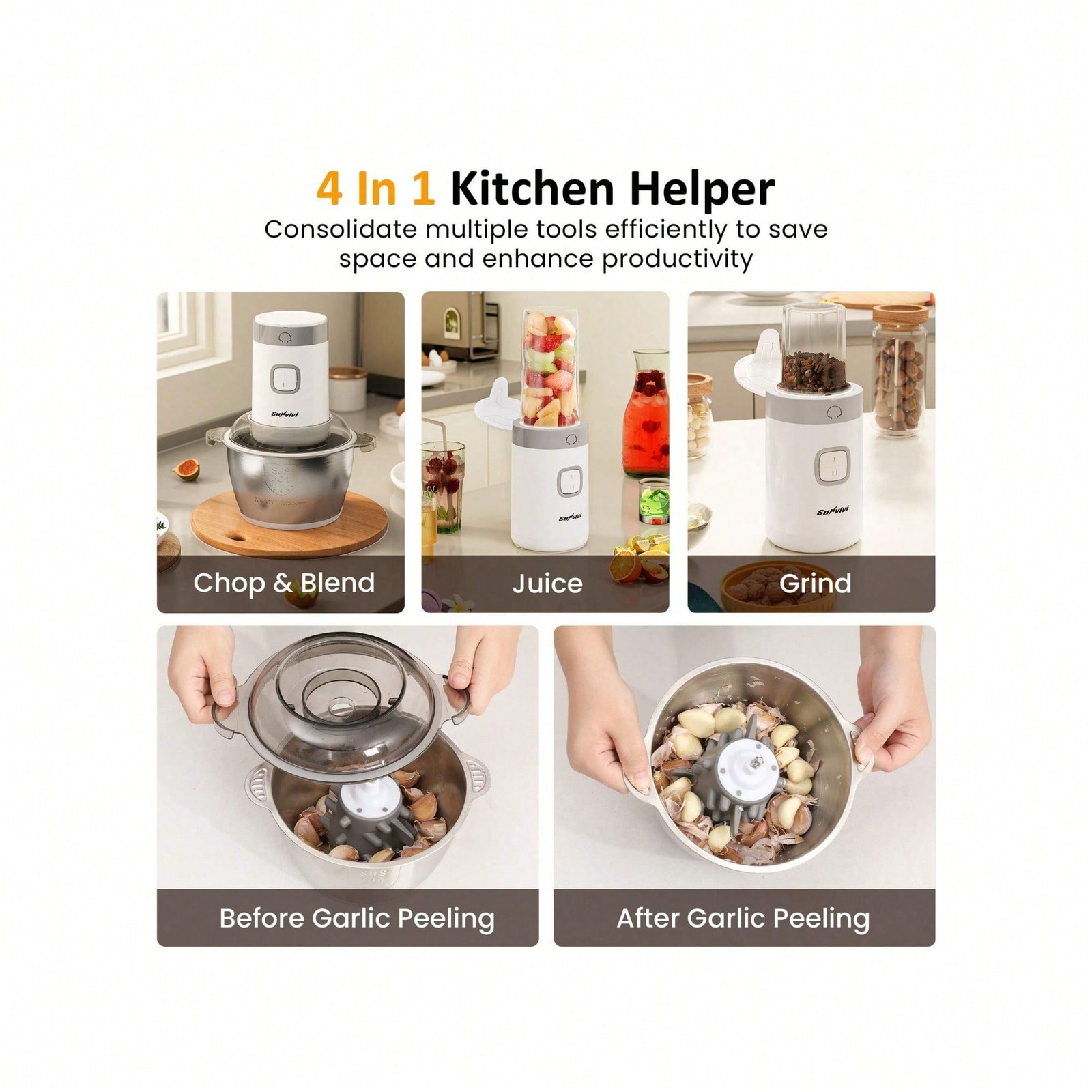 4-IN-1 350W Electric Food 2 Speed Blender Stainless Meat Veggie Coffee Juice