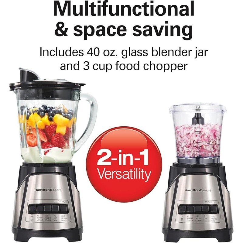Power Elite Blender 2 in 1 Chopper Smoothie 3-Cup Maker 700W Wave Action System