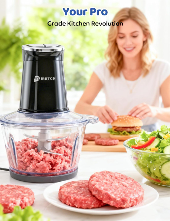 Procesador Alimentos 800W con Temporizador LED 2 Recipientes y 12 Cuchillas