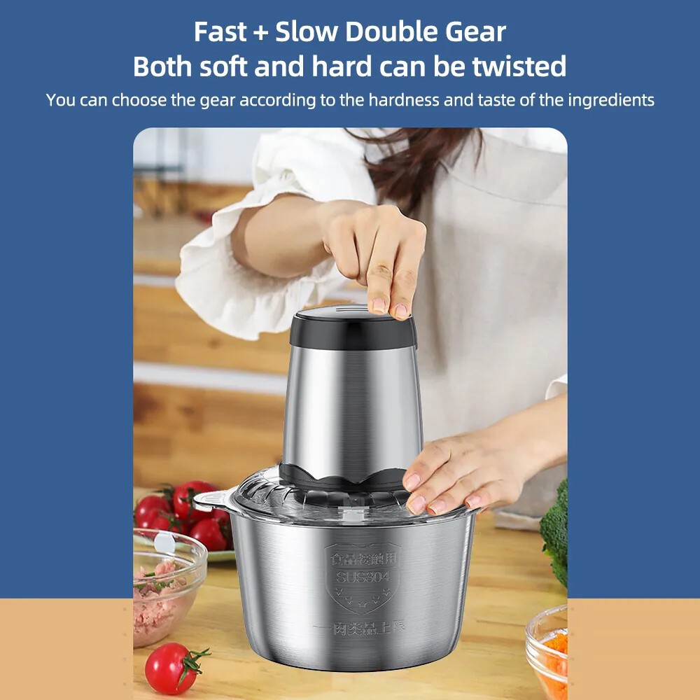 2L Electric Food Chopper Electric Stainless Steel Processor Meat Grinder Mixer
