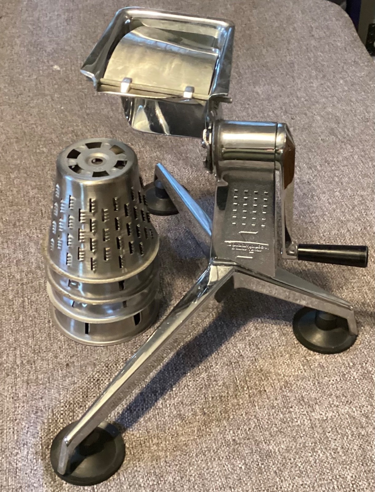 Vintage Saladmaster Manual Food Processor 4 Cones & Finger Guard