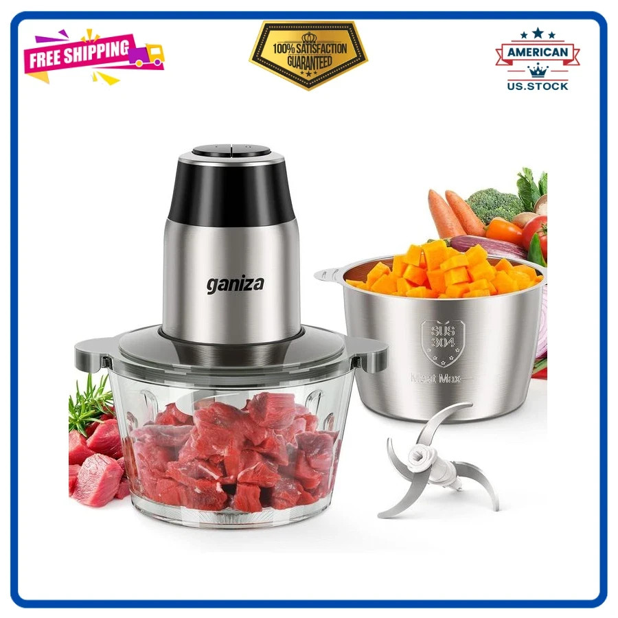 GANIZA Food Processor Electric Food Chopper with 2 Bowls & 2- Sets of Blades