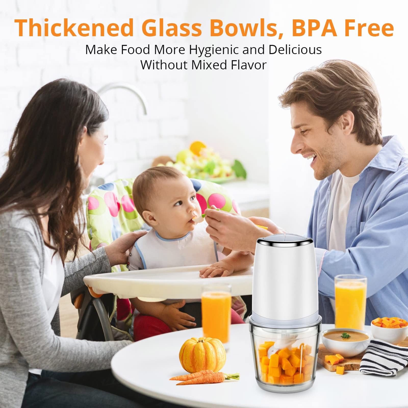 Electric Food Chopper 2.5 Cup Glass Bowl Mini Food Processor Vegetables Meat