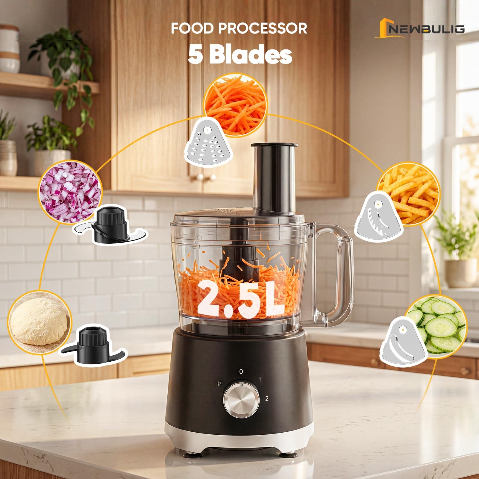 10.5 Cups Food Processor, Versatile Food processors with 5 Blades, 600W Power…
