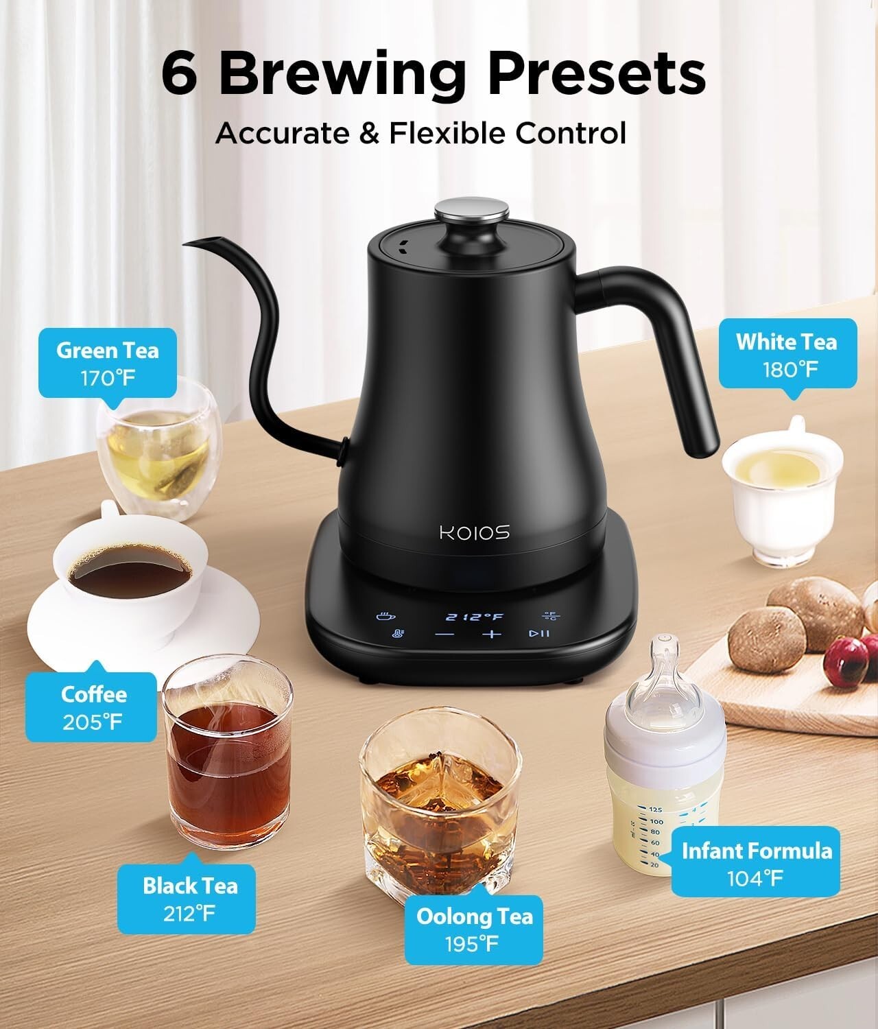 1200W 0.8L Electric Gooseneck Tea Kettle Water Boiler Stainless Steel Rapid Heat
