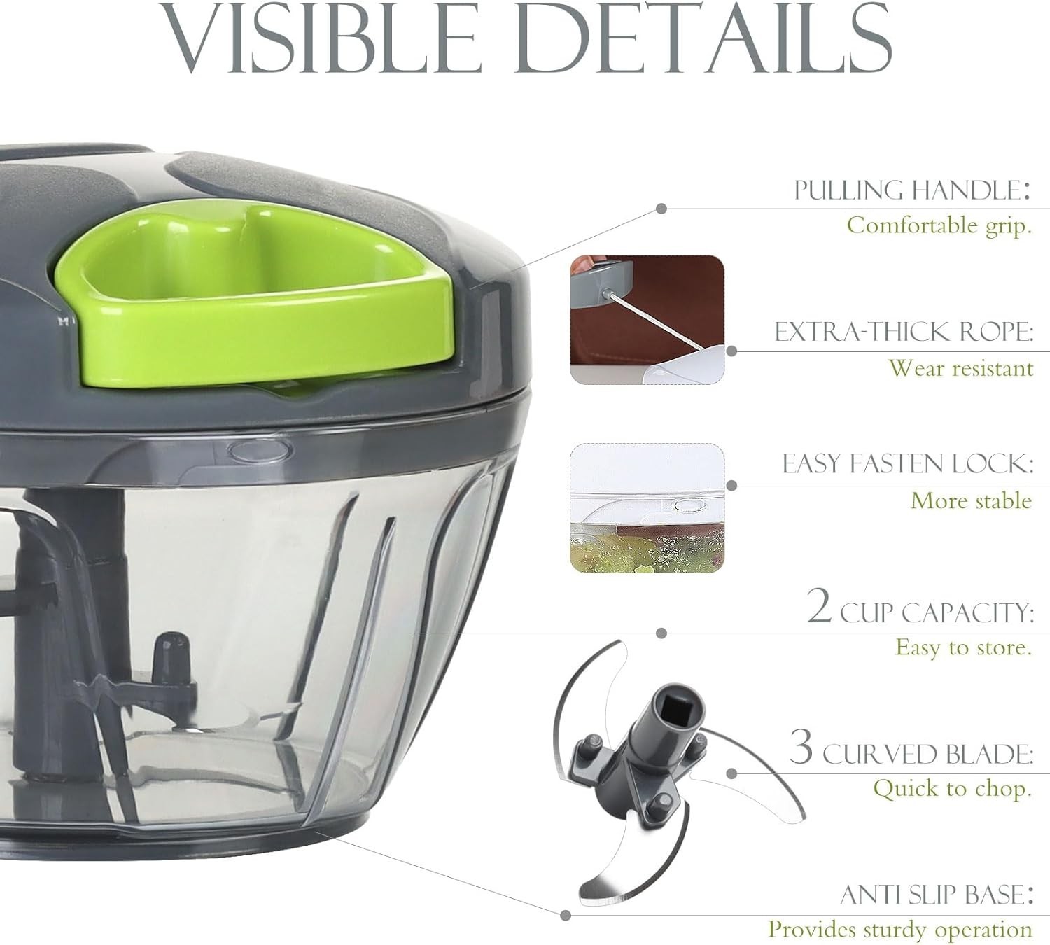 Manual Food Processor Vegetable Chopper, Portable Hand Pull String Garlic Min…