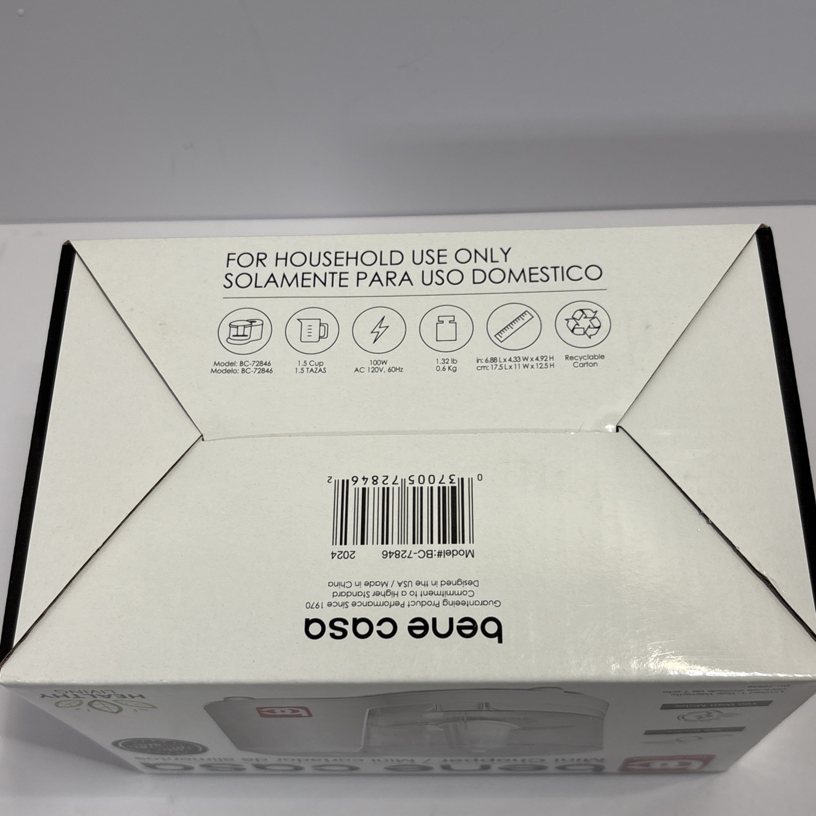 Bene Casa Mini Chopper Food Processor 1.5 Cup 100W White New In Box Sealed