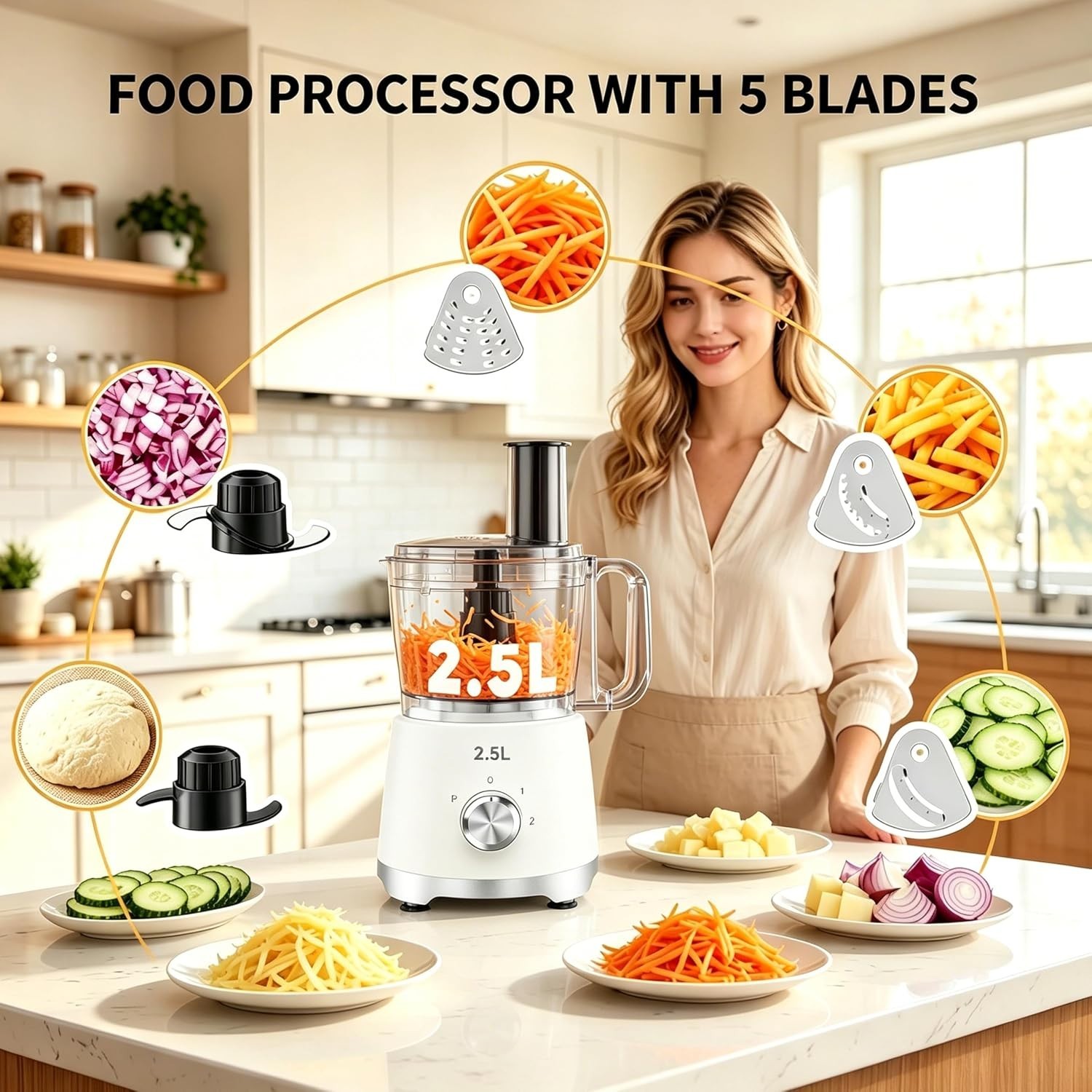 Simple Deluxe Food Processor 10.5 Cup Multi-Functional Vegetable Chopper Grinder