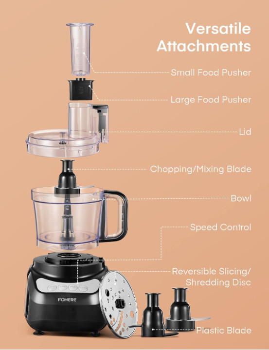 Procesador de Alimentos 12 Tazas 500W Picadora Trituradora Amasadora 2 en 1
