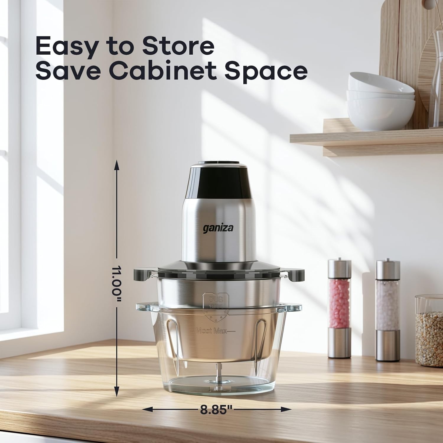 Electric Food Processor 2 Bowls 8 Cup 450W Motor Vegetable Meat Grinder
