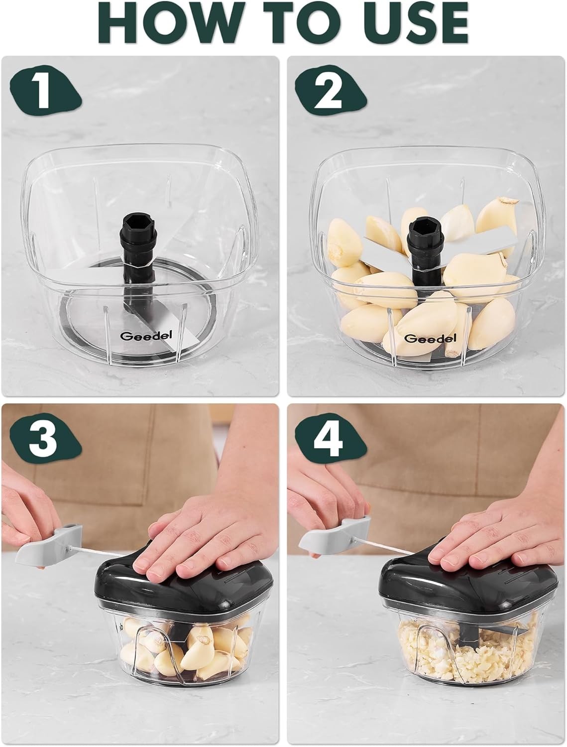 Manual Food Processor Vegetable Cutter 2 Cup Compact Kitchen Chopper