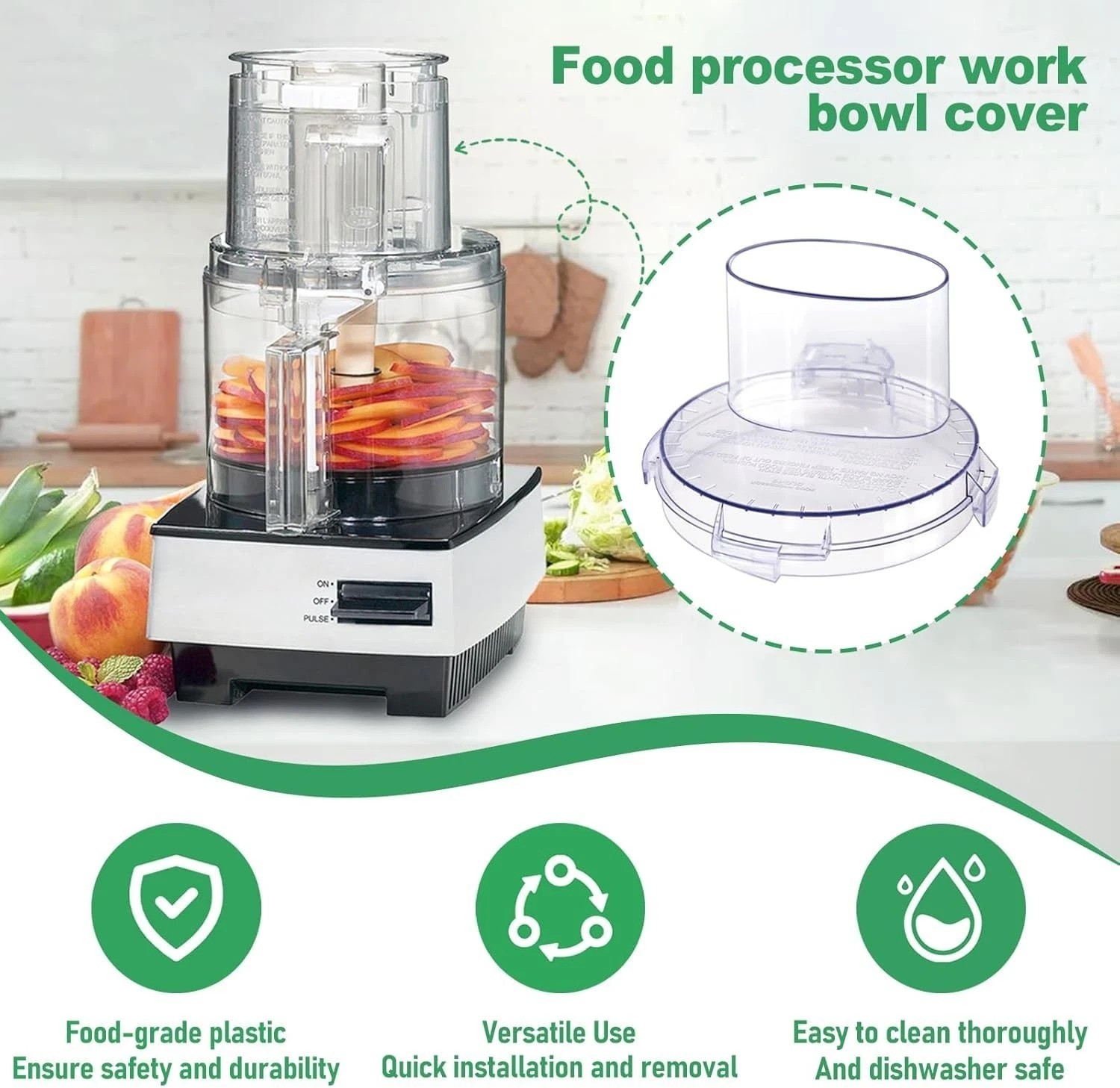 Transparent 7-Cup Food Processor Bowl Cover with 4 Locking Tabs for Cuisinart