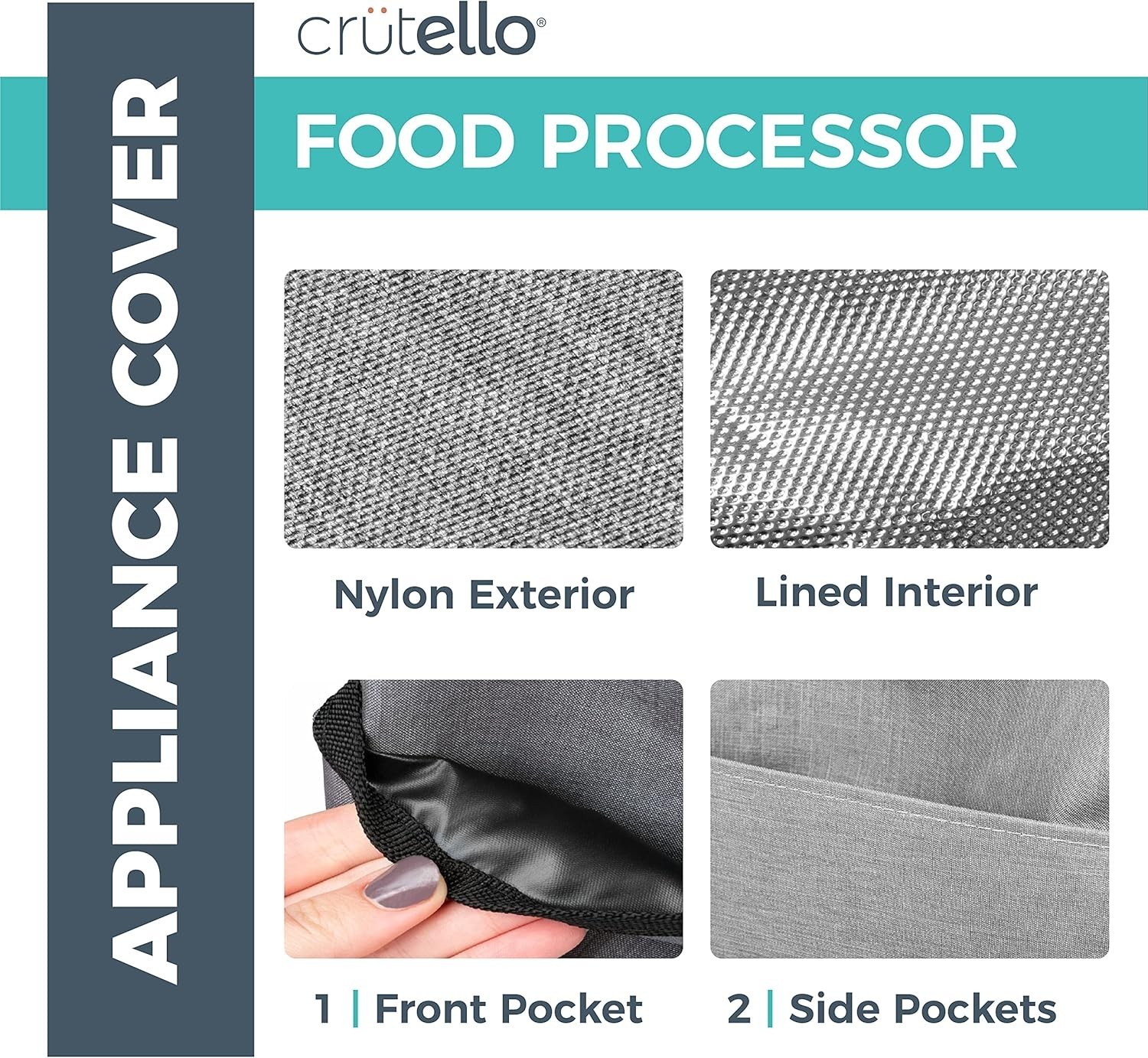 Nylon Food Processor Cover with Storage Pockets – Dishwasher Safe & Easy Care