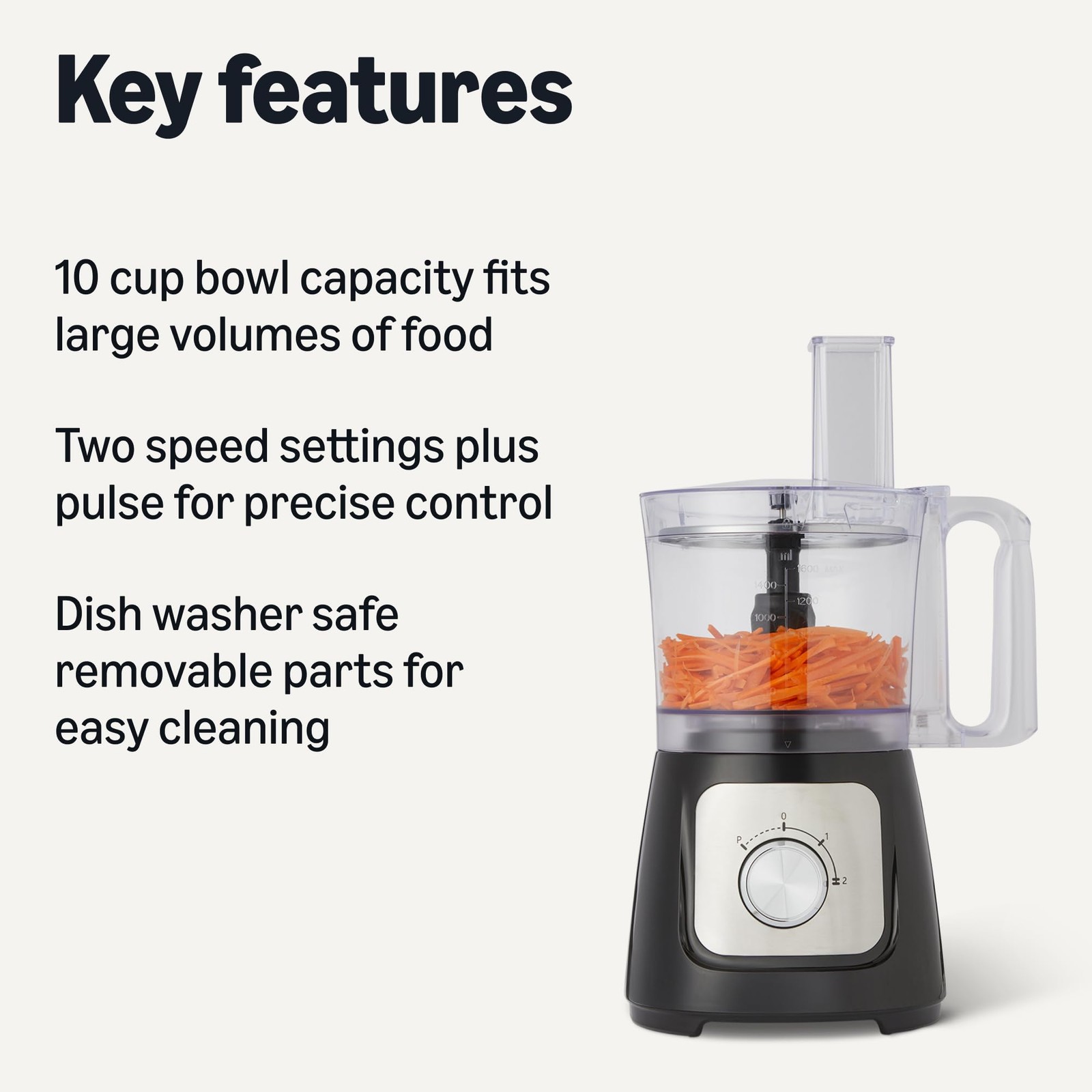 Amazon Basics Food Processor and Vegetable Chopper, 10 Cup Bowl, 2-Speed, 500 Wa