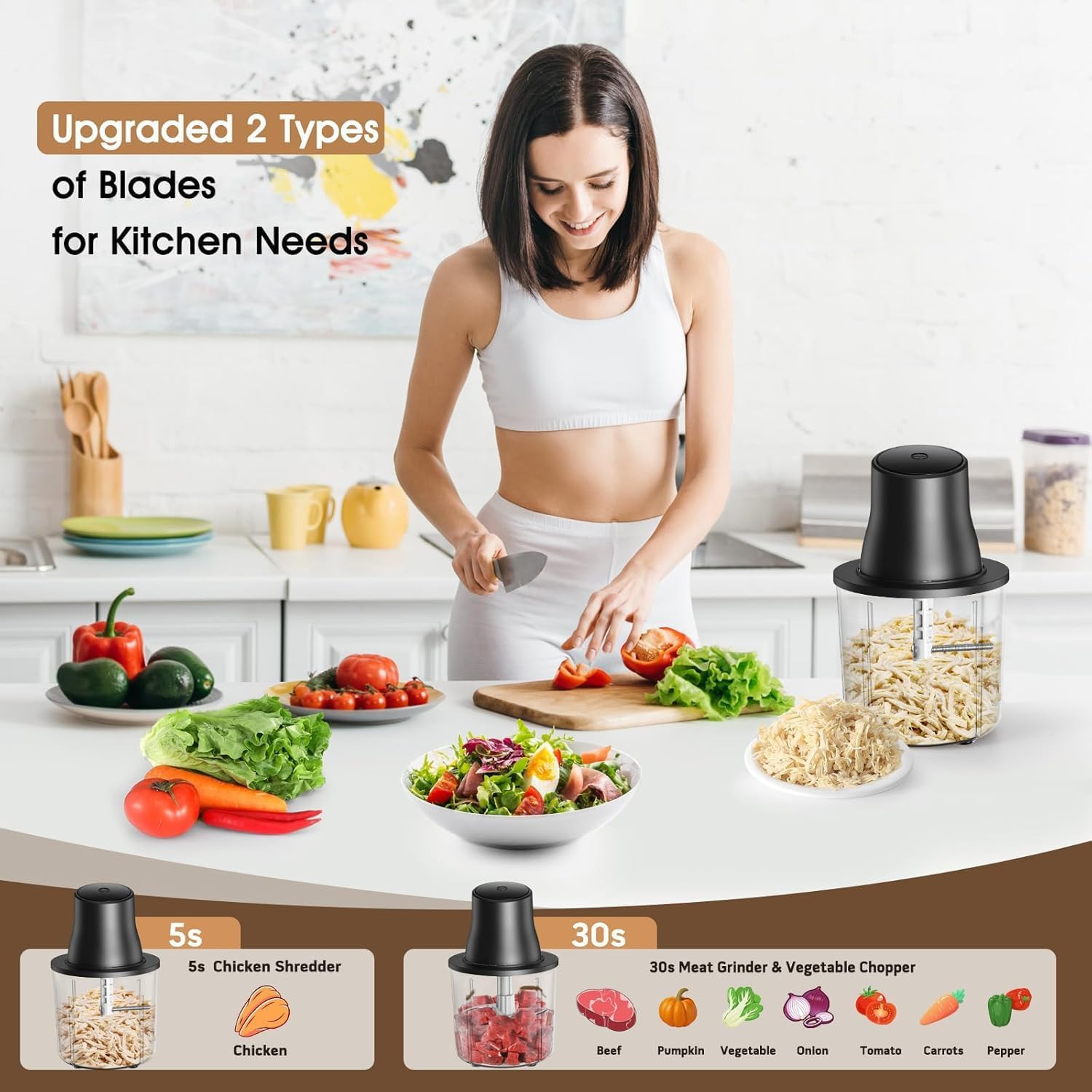 3-In-1 Upgraded Food Processor with Electric Chicken Shredder | 1.5L Bowls Veget