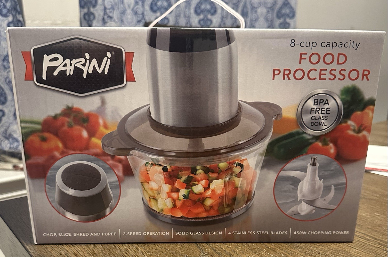 Parini Food Processor – 8 Cup 2 Speed 450w Bi Level Stainless Steel Blades NEW