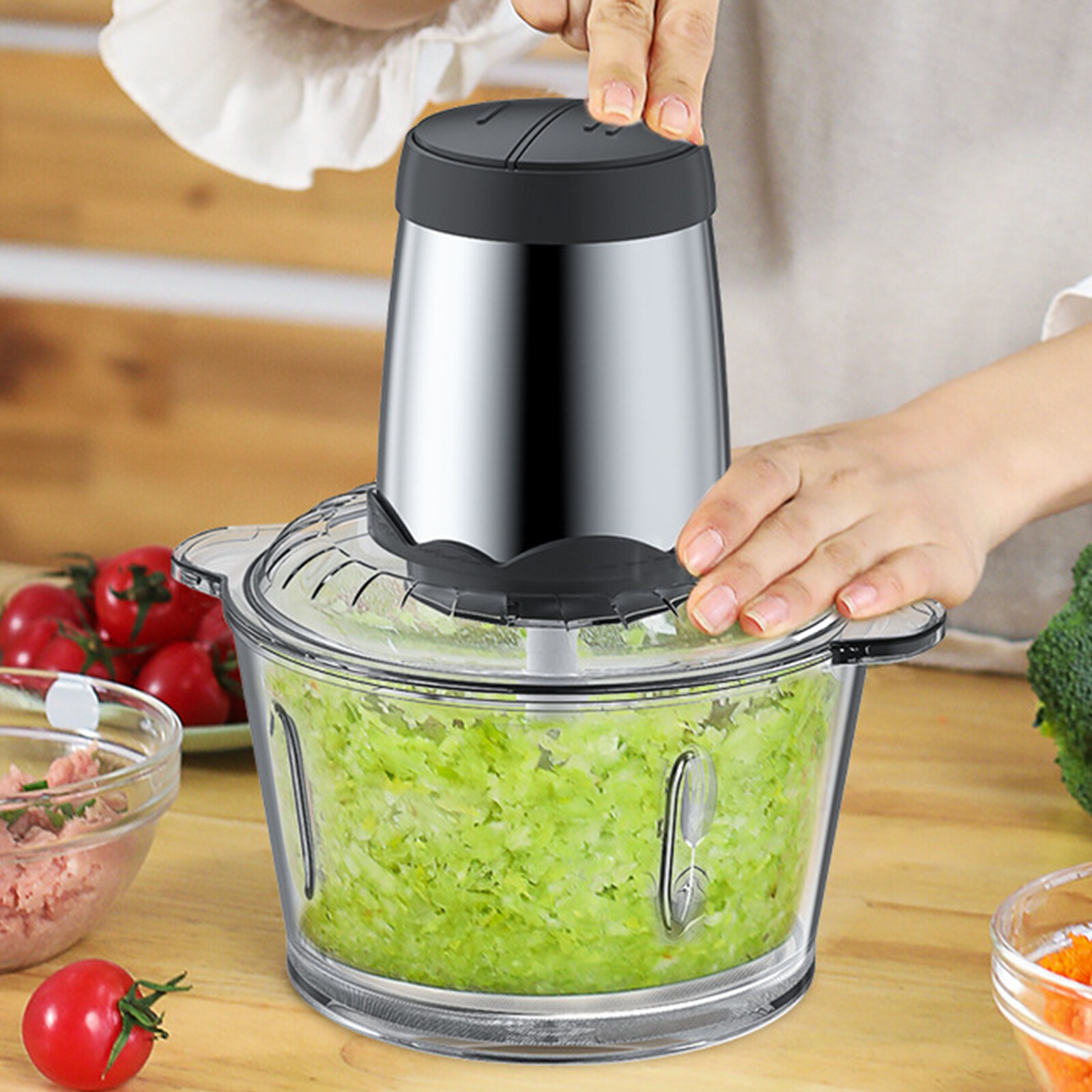 Electric Food Processors, 2L Food Chopper with Meat Grinder & Veggie Chopper
