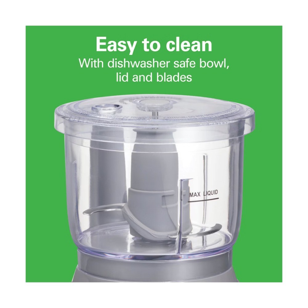 Hamilton Beach Stack & Press Chopper – 3 Cup, Gray, Dishwasher-Safe