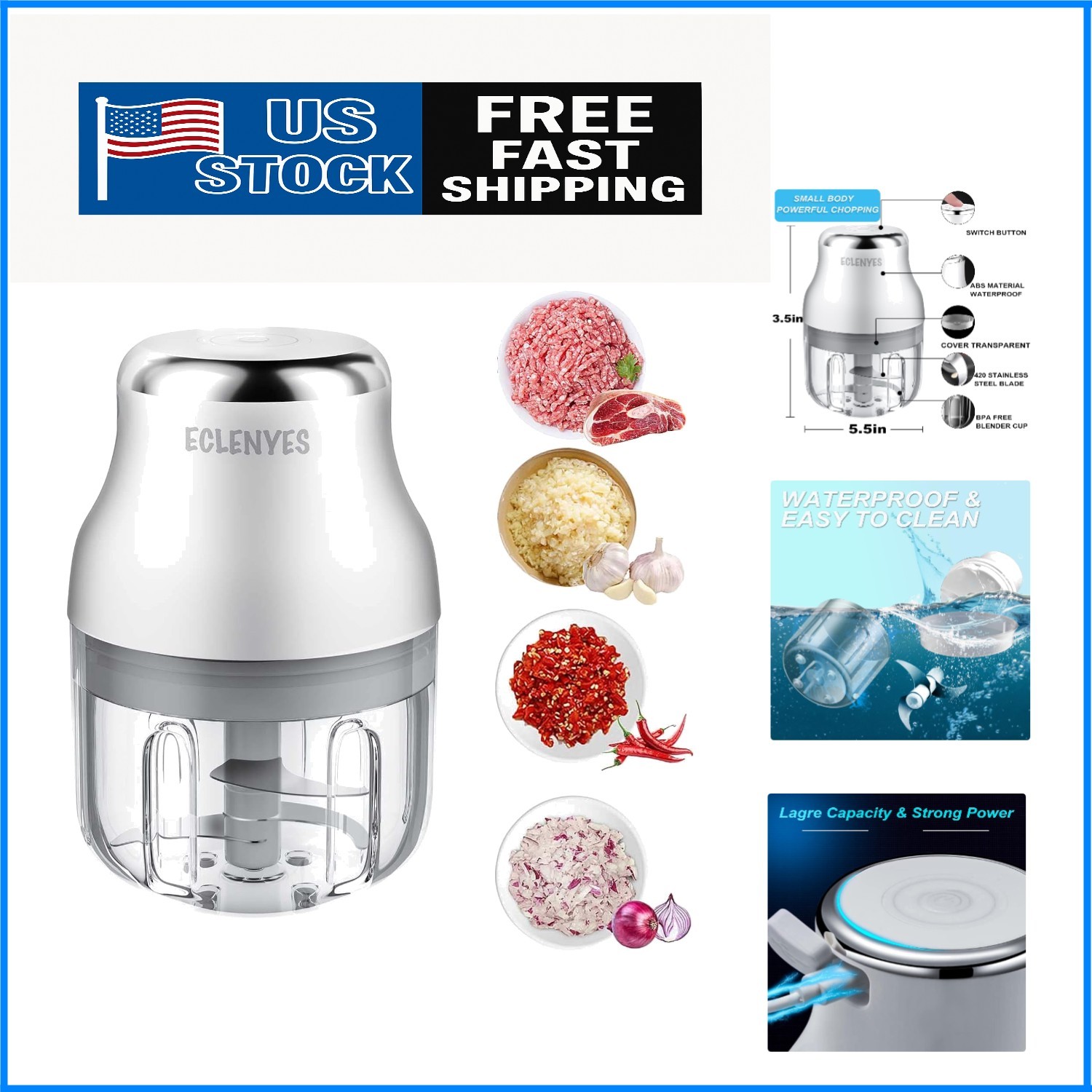 Portable Electric Garlic Crusher with Stainless Steel Blades – Easy to Clean