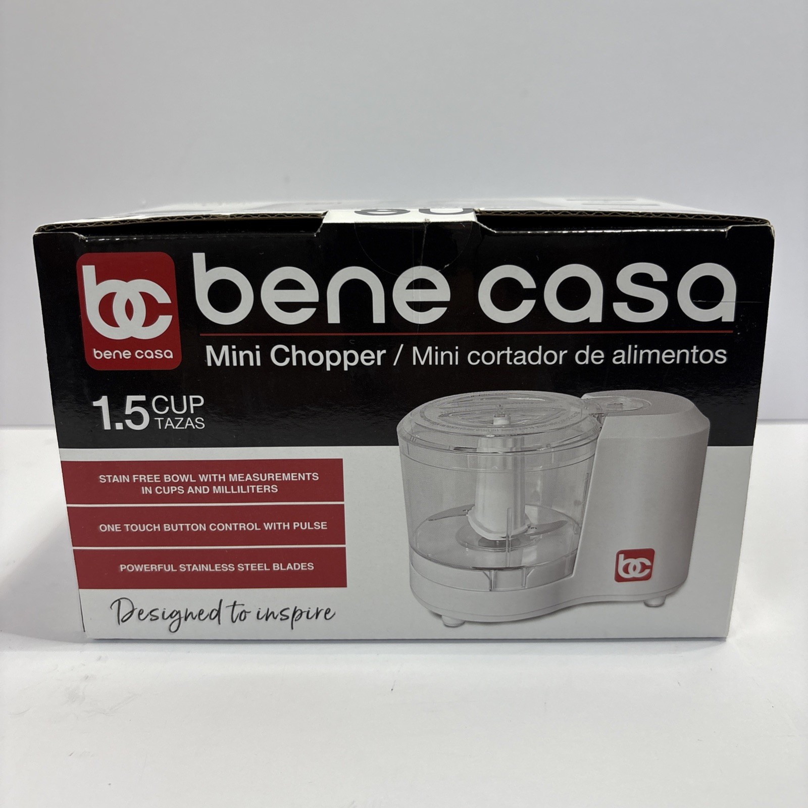 Bene Casa Mini Chopper Food Processor 1.5 Cup 100W White New In Box Sealed