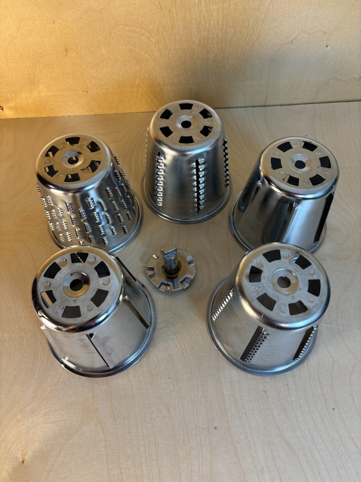 Vintage Electric Slicer Shredder Cones Set 1–5 w/ Drive Hub | Metal