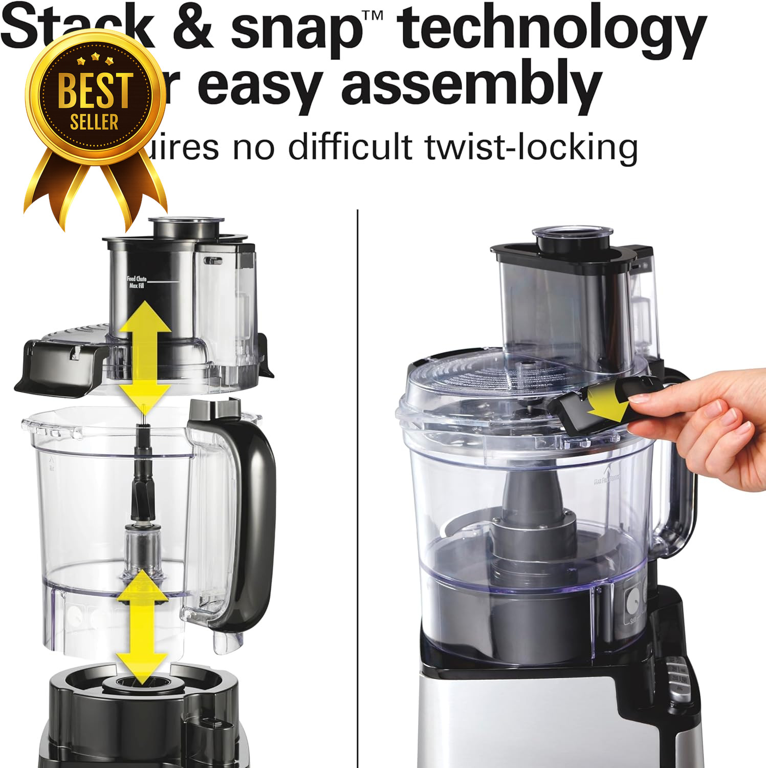 12 Cup Food Processor 450W Stack Snap Chopper Stainless Steel Blades Black