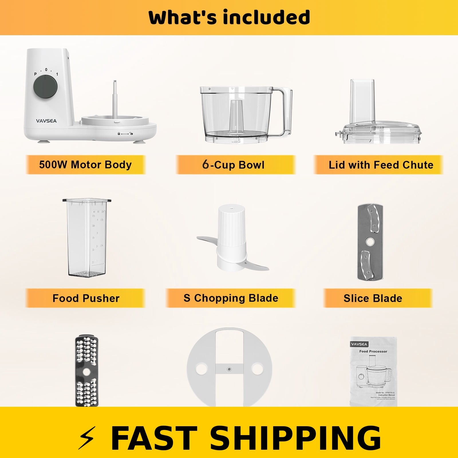 VAVSEA Food Processor Electric Chopper 6-Cup White