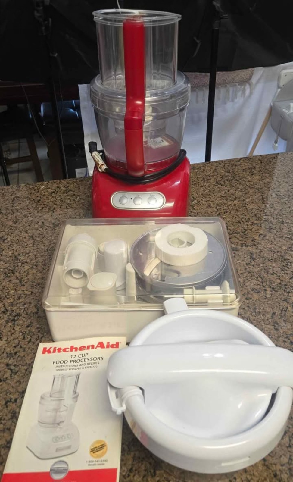 KitchenAid RED Ultra Food Processor w/Accessories, Tray &Juicer KFPW760ER1, EUC