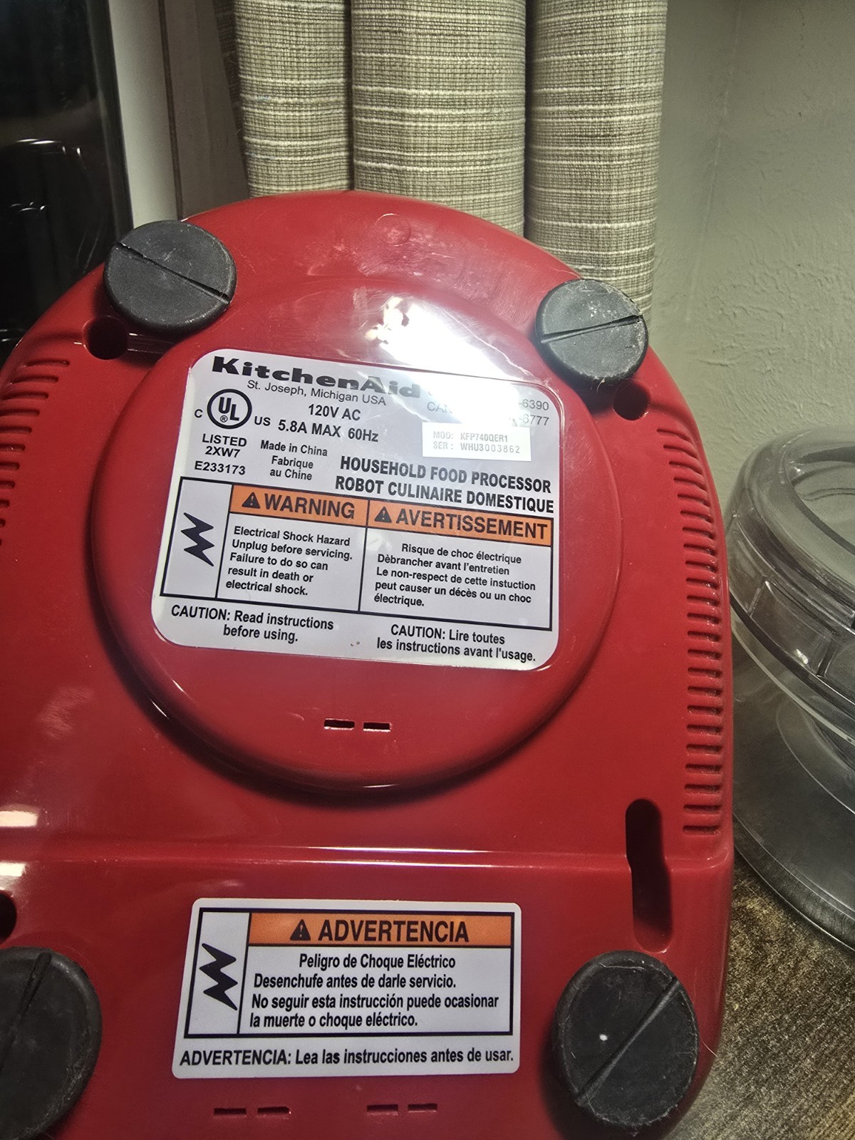 Kitched Aid Food Processor Model KFP74QER1 Red Color 2 Blades 72 Oz / 2 Litros.