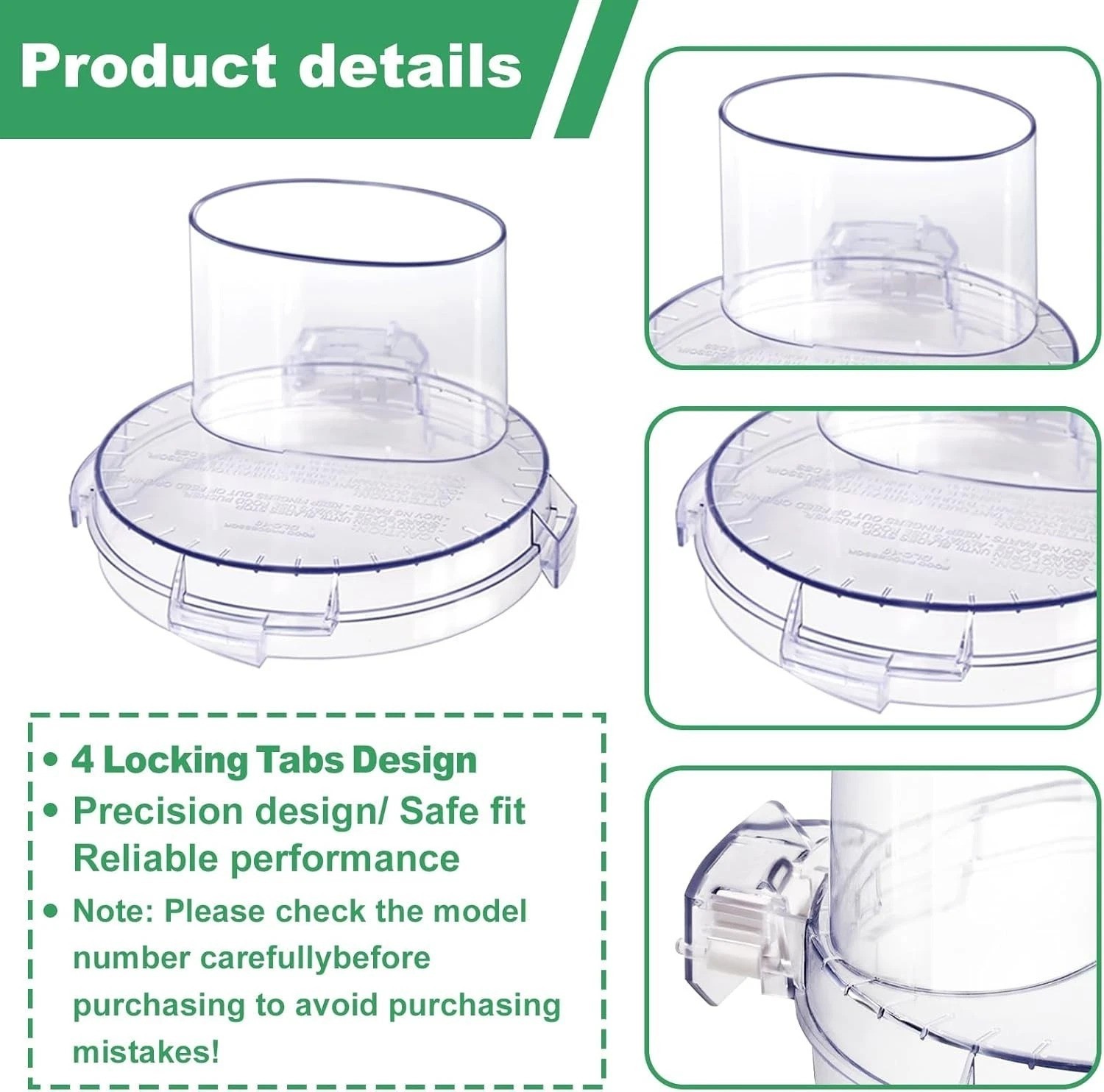 Transparent 7-Cup Food Processor Bowl Cover with 4 Locking Tabs for Cuisinart