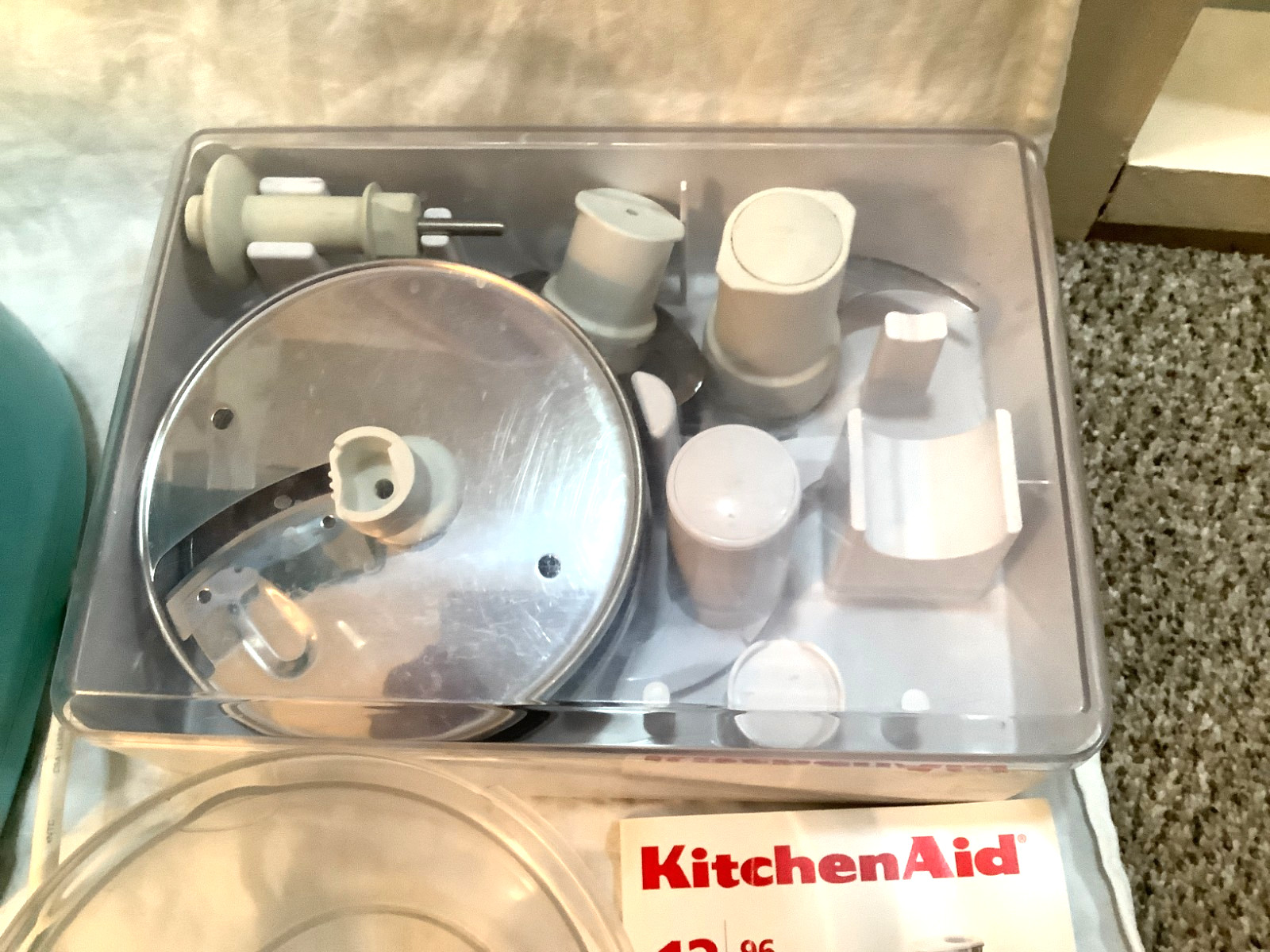 Kitchen Aid 12-Cup Food Processor KFP750 w/Accessories Rare Aqua blue