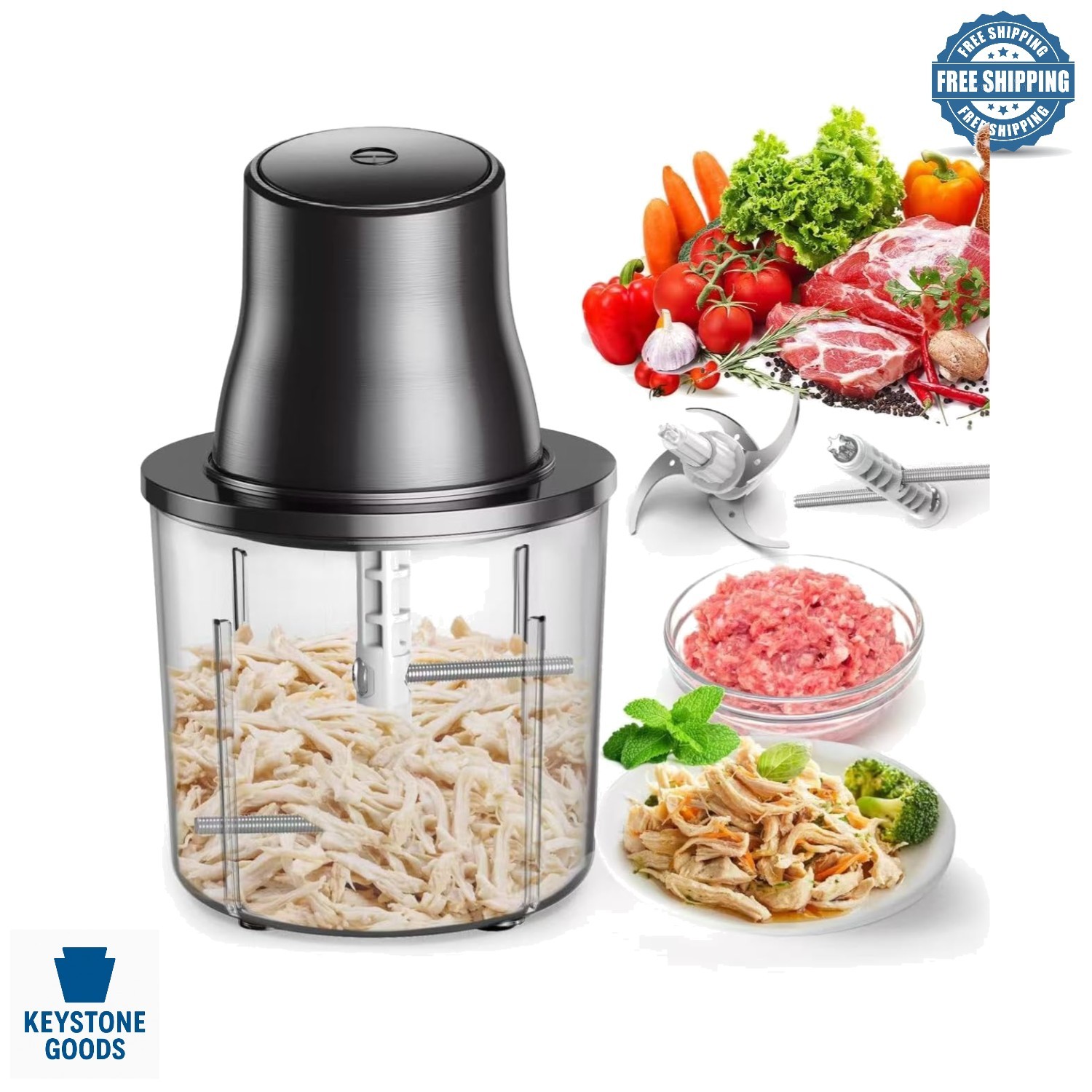 3-in-1 Food Processor & Chicken Shredder, 1.5L, 250W