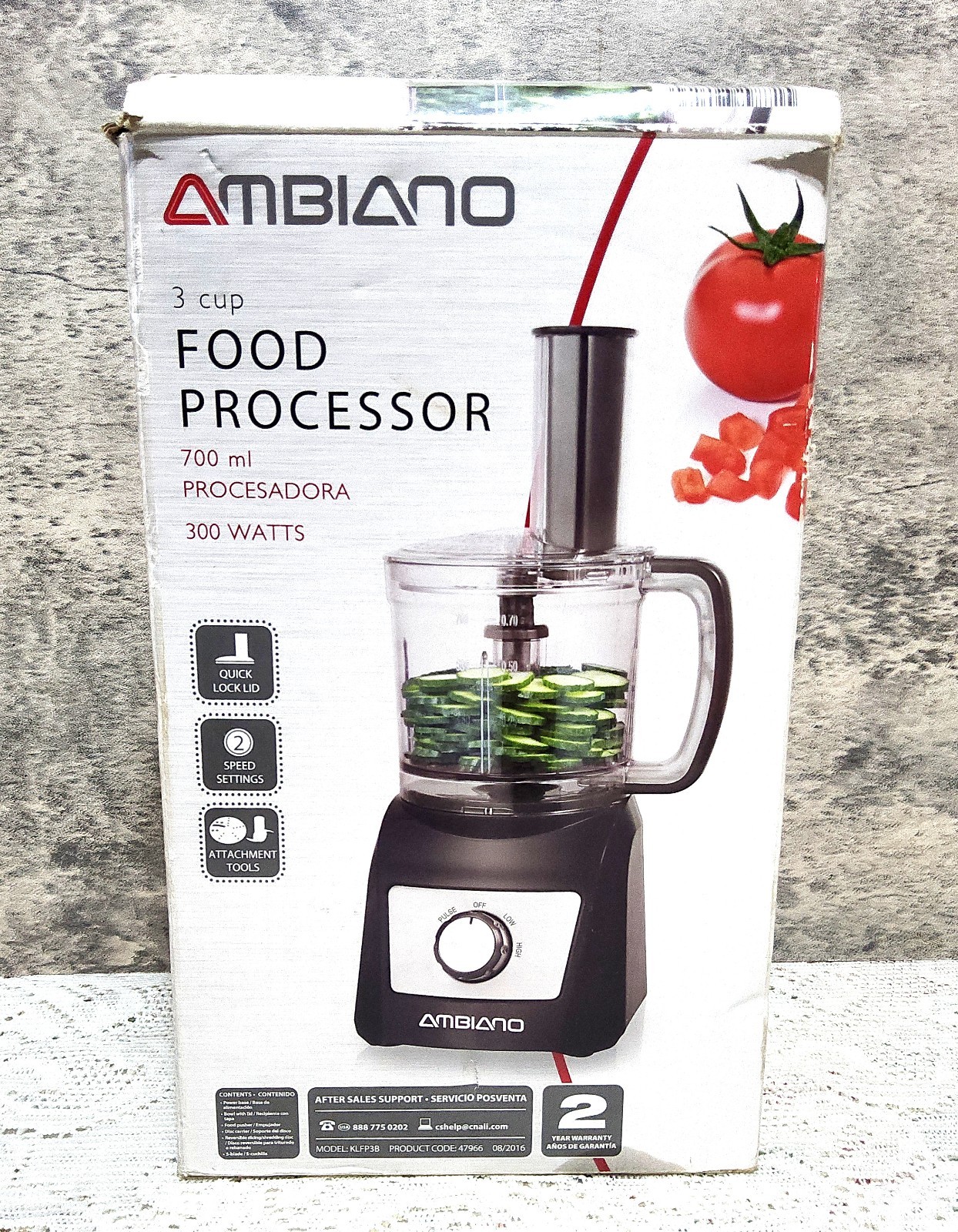 Ambiano 3 Cup Food Processor 300 Watts Black Model KLFP3B New Open Box
