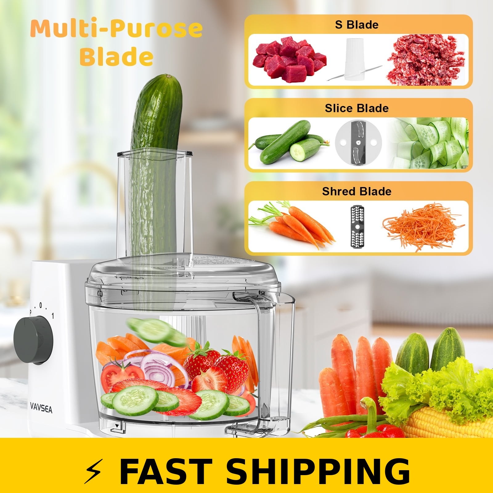 VAVSEA Food Processor Electric Chopper 6-Cup White