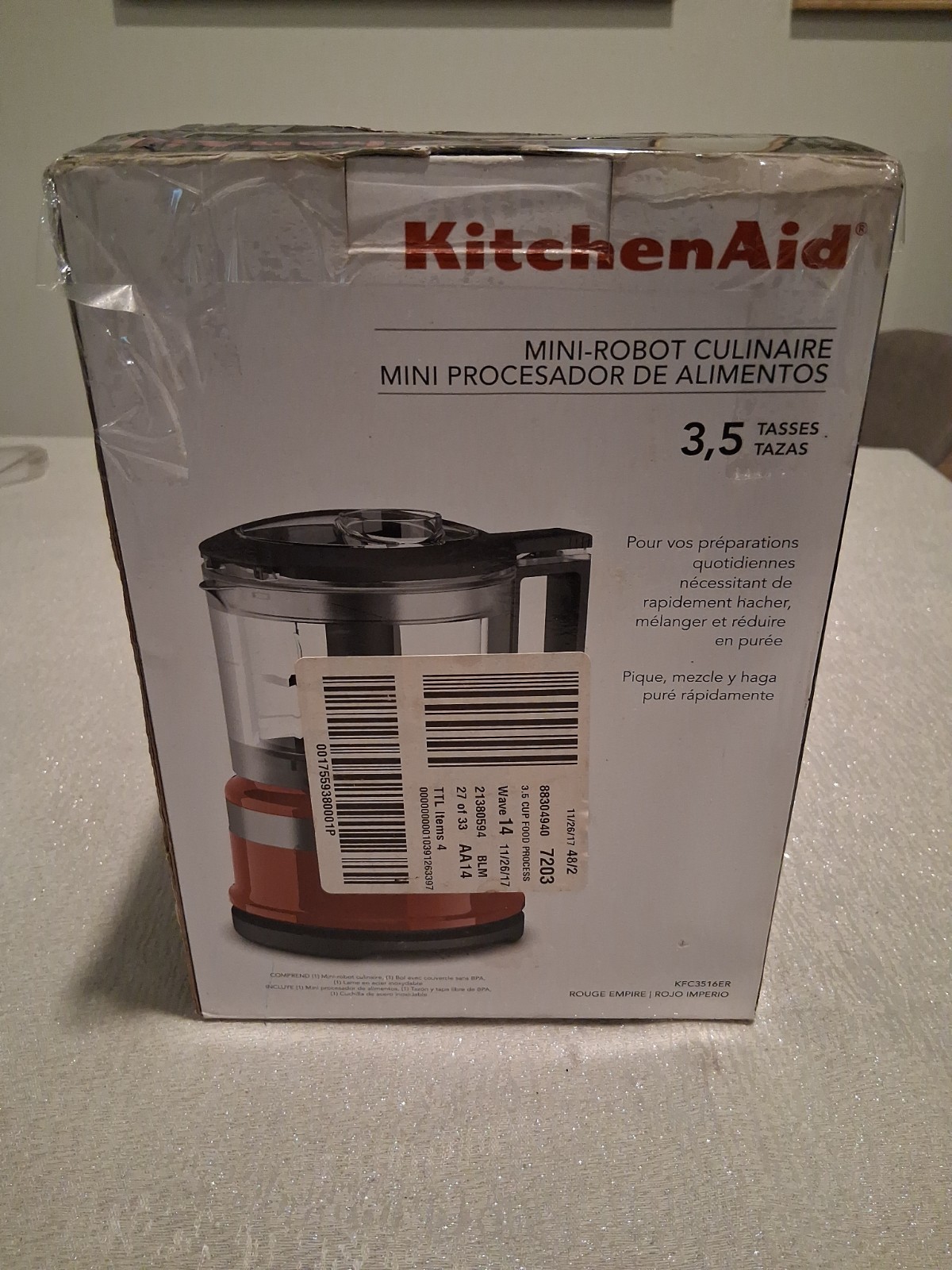 KitchenAid KFC3516ER 3.5 Cup Mini Food Processor, Empire Red – Brand New