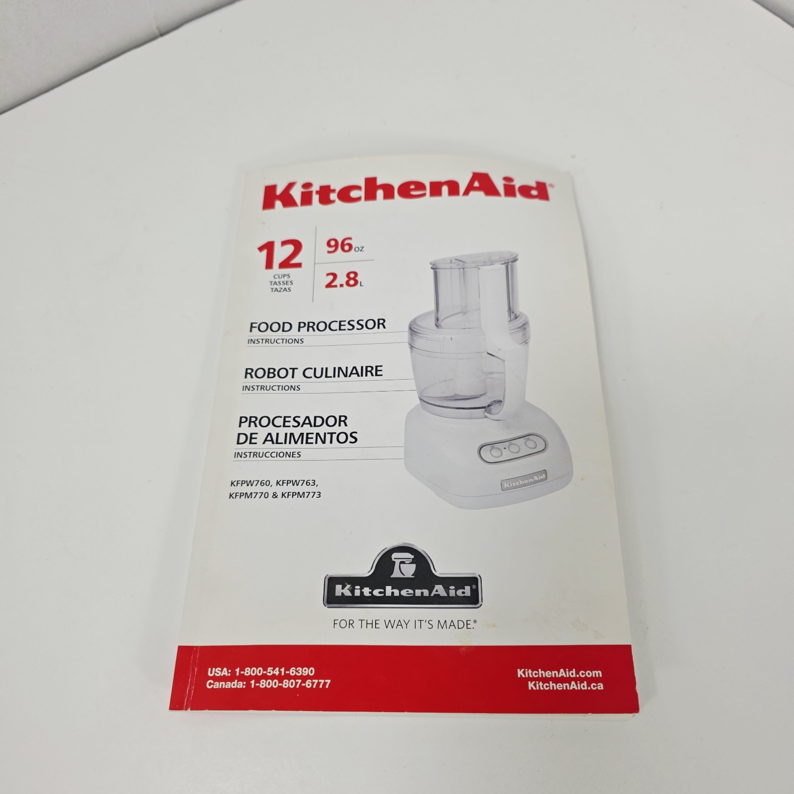 KitchenAid 12 Cup Food Processor White W/ Accessories & 4-Cup Bowl KFP760WH3