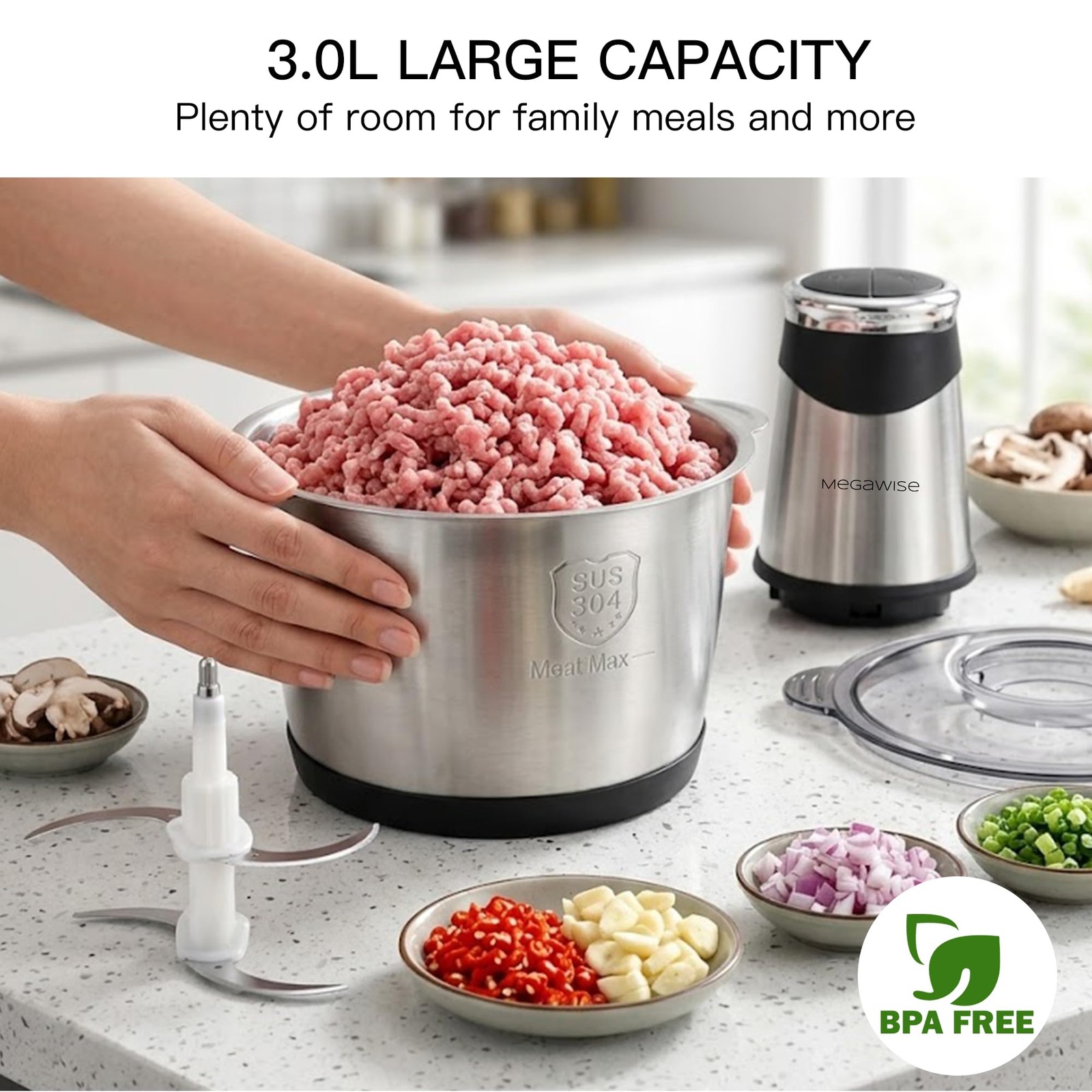 Electric Food Processor, 800W Meat Grinder & Vegetable Chopper – 2 Bowls (3L …