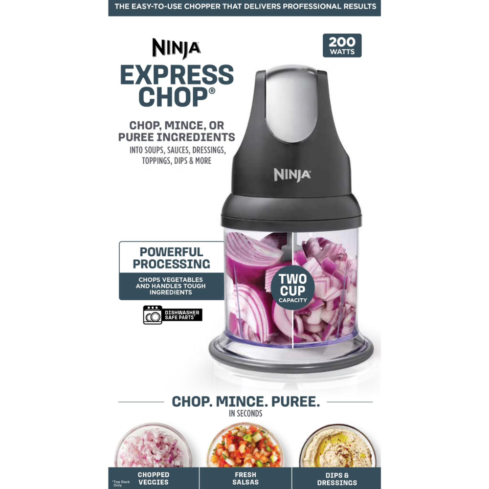 Ninja Express Chop Food Processor, 2-Cup Mini Chopper Blender Mincer, Gray NJ100