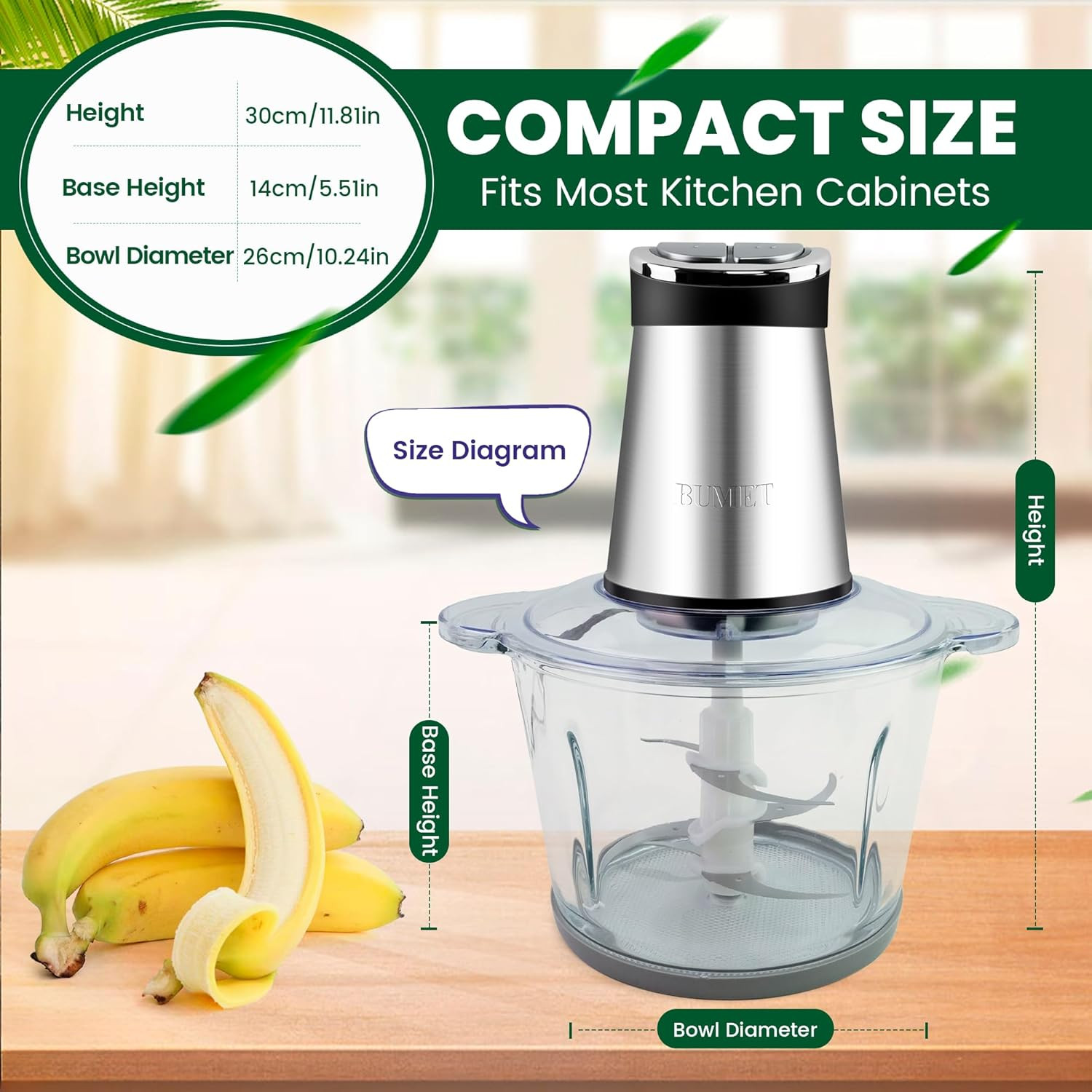 2X12-Cup Bowls 800W Electric Food Processor with LED Timer. 3-Tiered 6 Cutting E