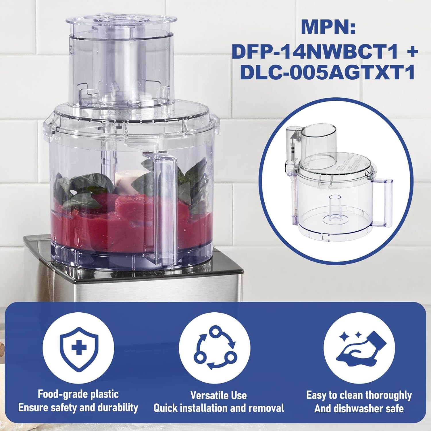 Food Processor Parts Replacement Bowl and Cover Set Fits DFP-14 DLC-2014