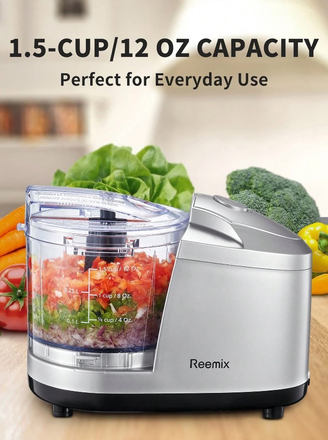 100W Mini Electric Food Chopper 1.5 Cup One Touch Processor Stainless Blade