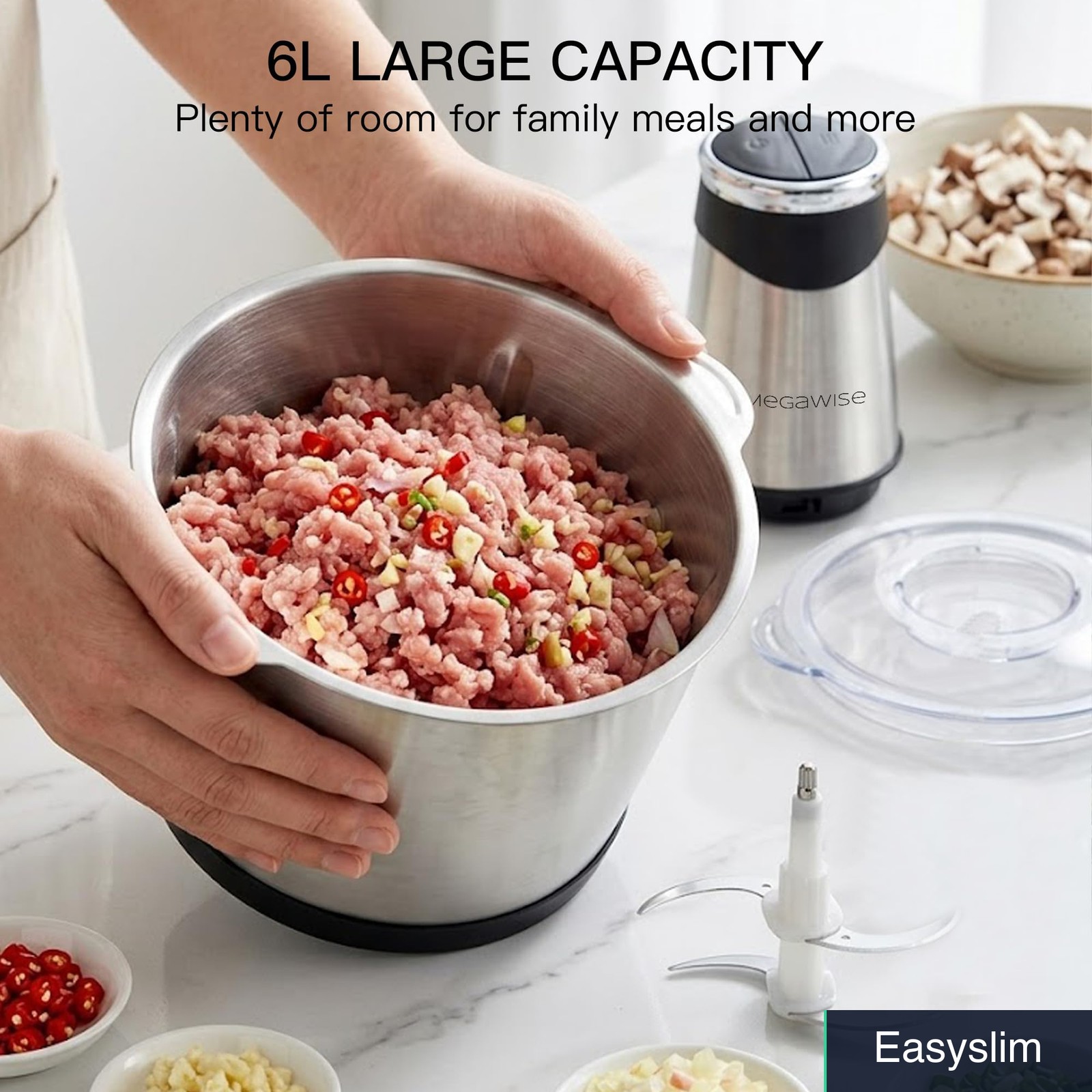 Food Processor 1000W Electric Meat Grinder 6L Stainless Steel Bowl