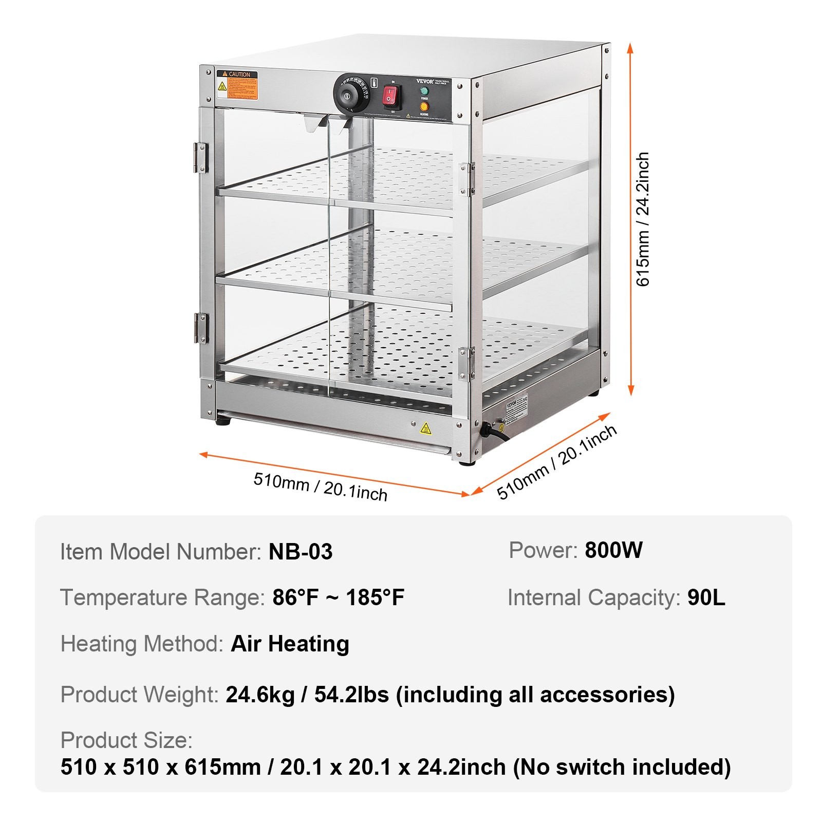 3-Tier Commercial Food Warmer Display, 800W Food Display Warmer with Light to En