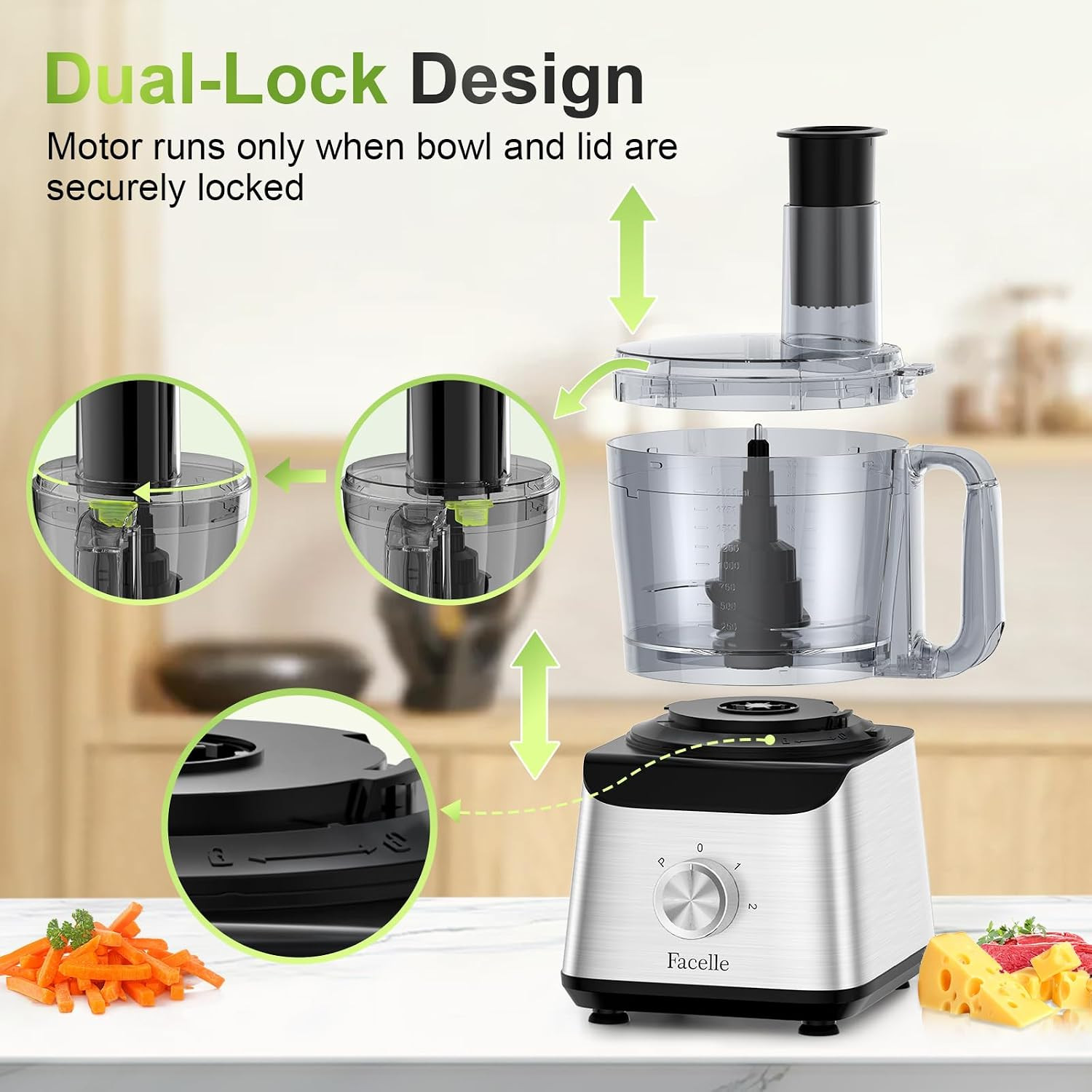 Electric Food Processor 10 Cup Large Bowl with 6.8Oz Grinder, 600W Vegetable Cho