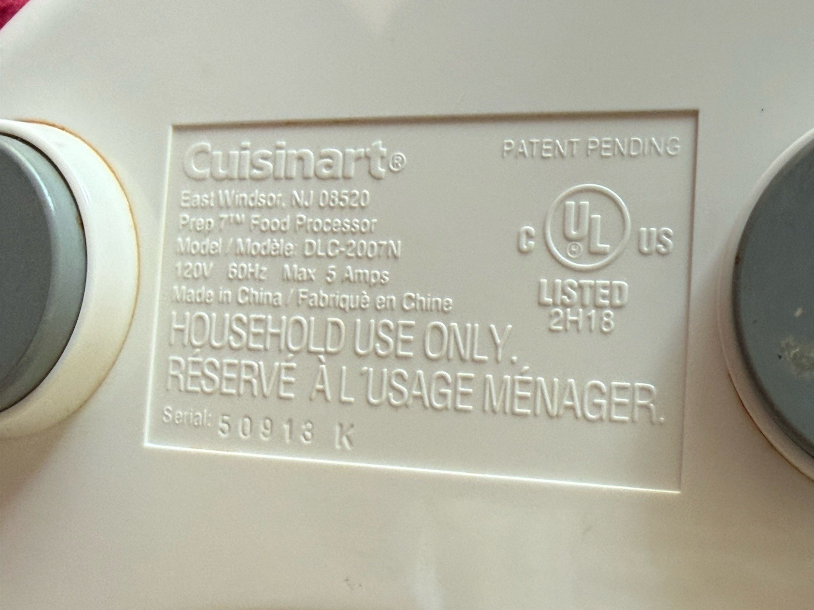 Cuisinart DLC-2007N Prep 7 7-Cup Food Processor Motor Base Unit Only. Tested.