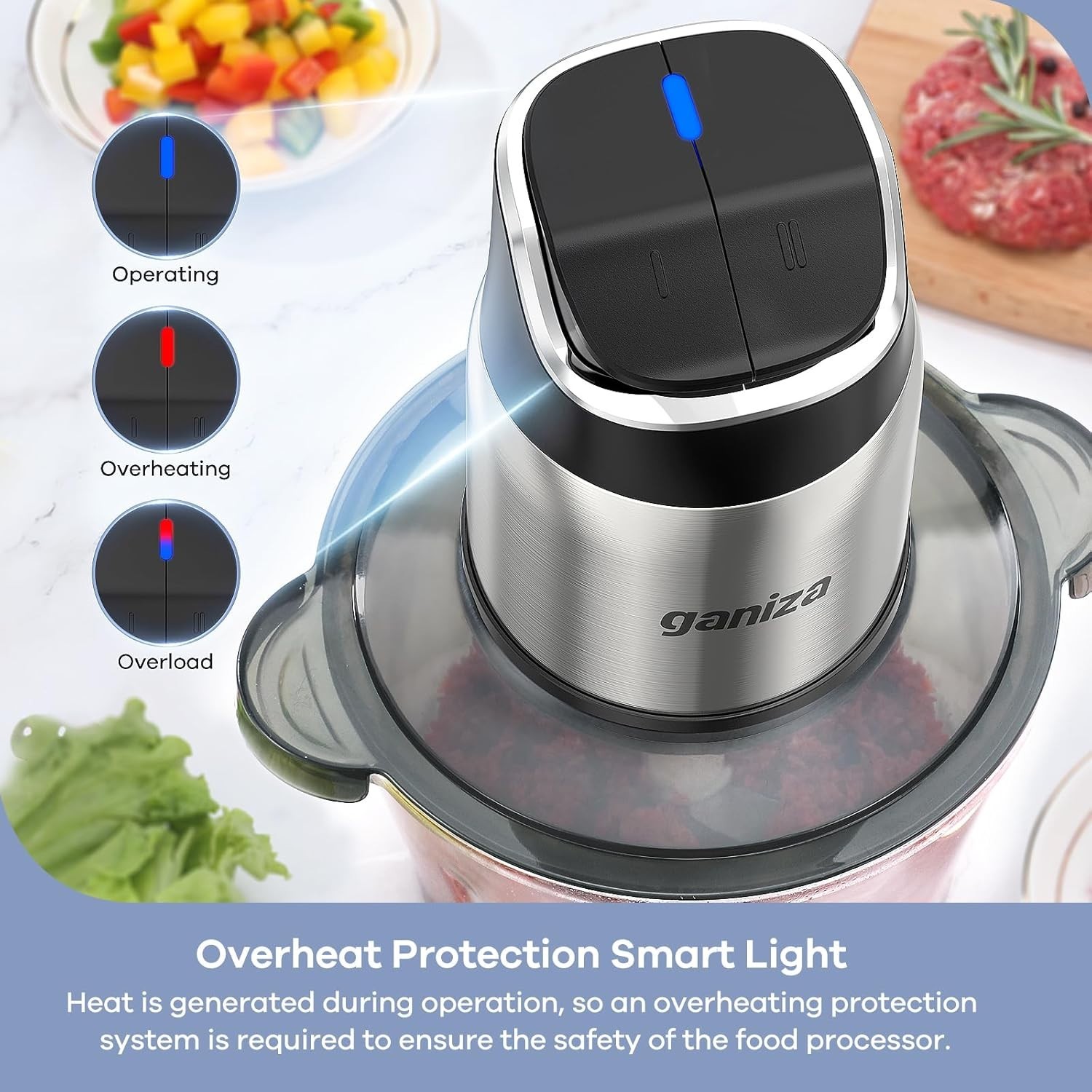 2-Speed Food Processor with 8 Cup Stainless Steel & Glass Bowls, Overheat Pro…