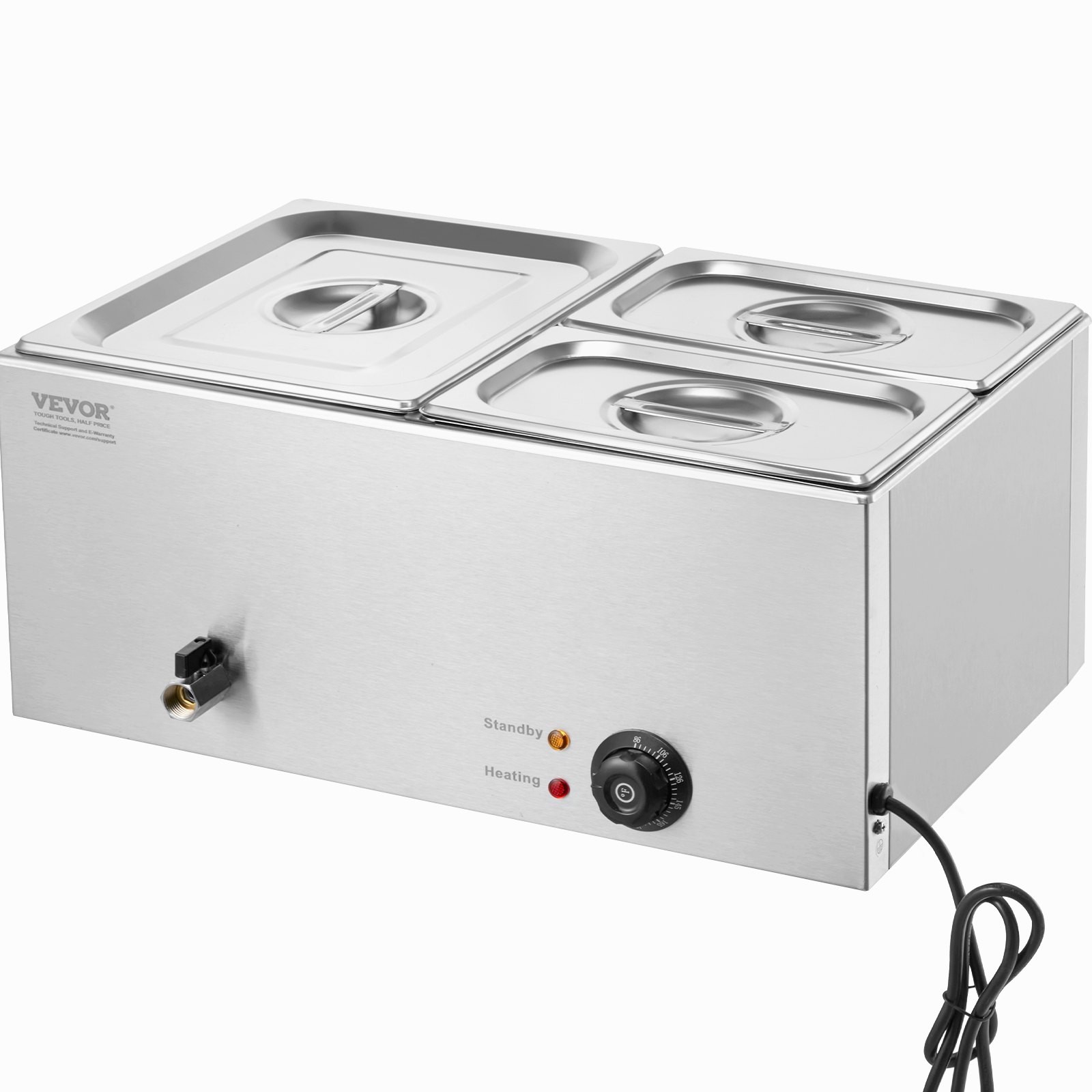 24QT Commercial Food Warmer, 3-Pan Electric Steam Table, 1200W Professional Coun