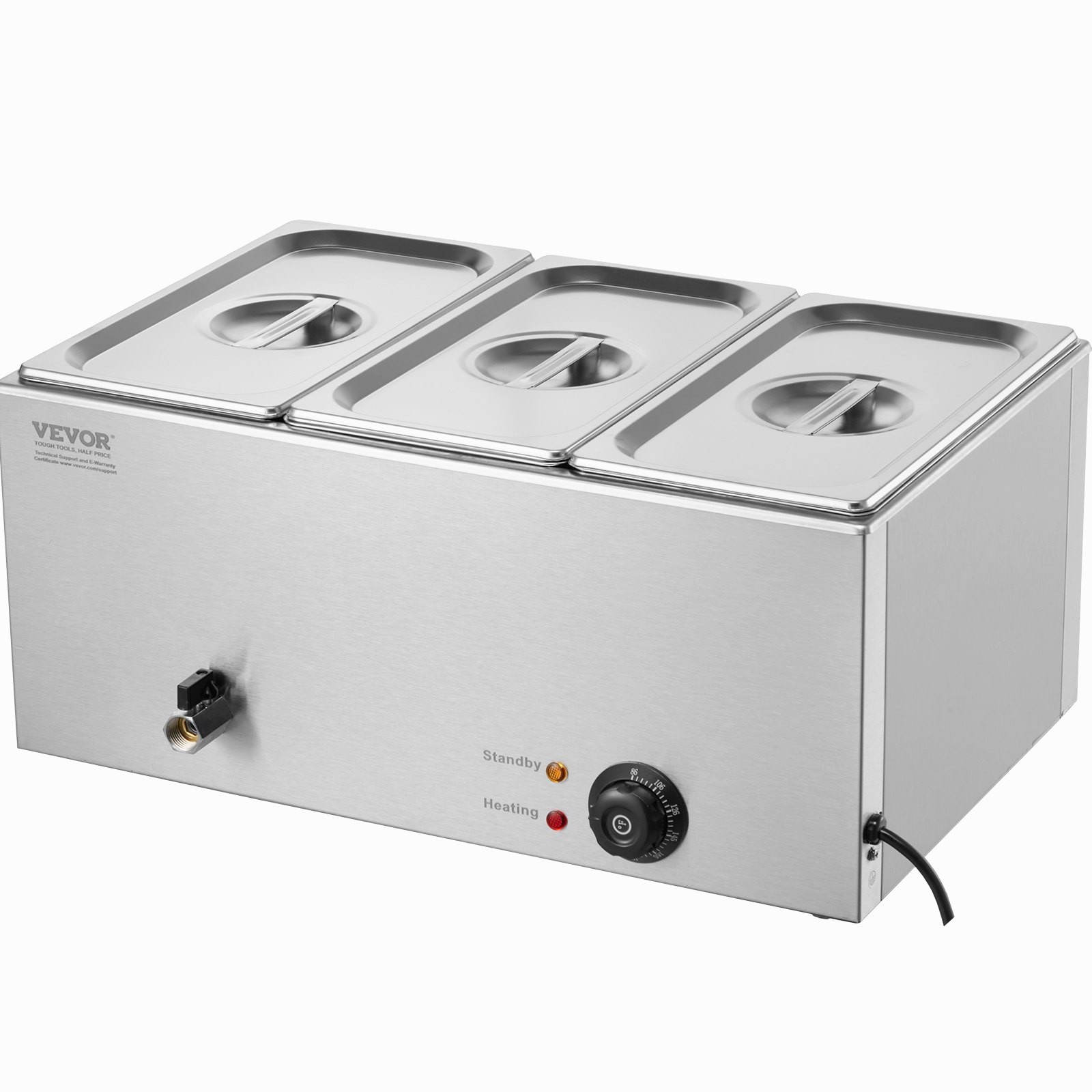 3-Pan Commercial Food Warmer, 17.4QT Electric Steam Table, 1200W Professional Co